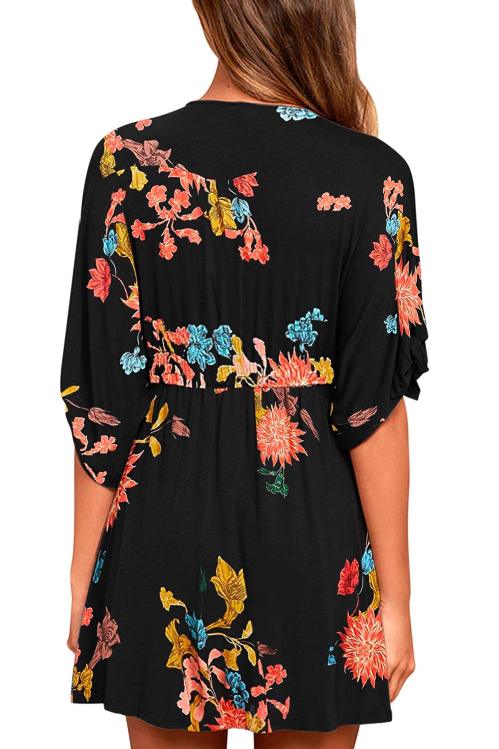 Meenew Women's Summer Casual Loose Tunic Swing Dress - V Neck Short Sleeve Vacation Beach Dress for Travel, Party & Outdoor Activities