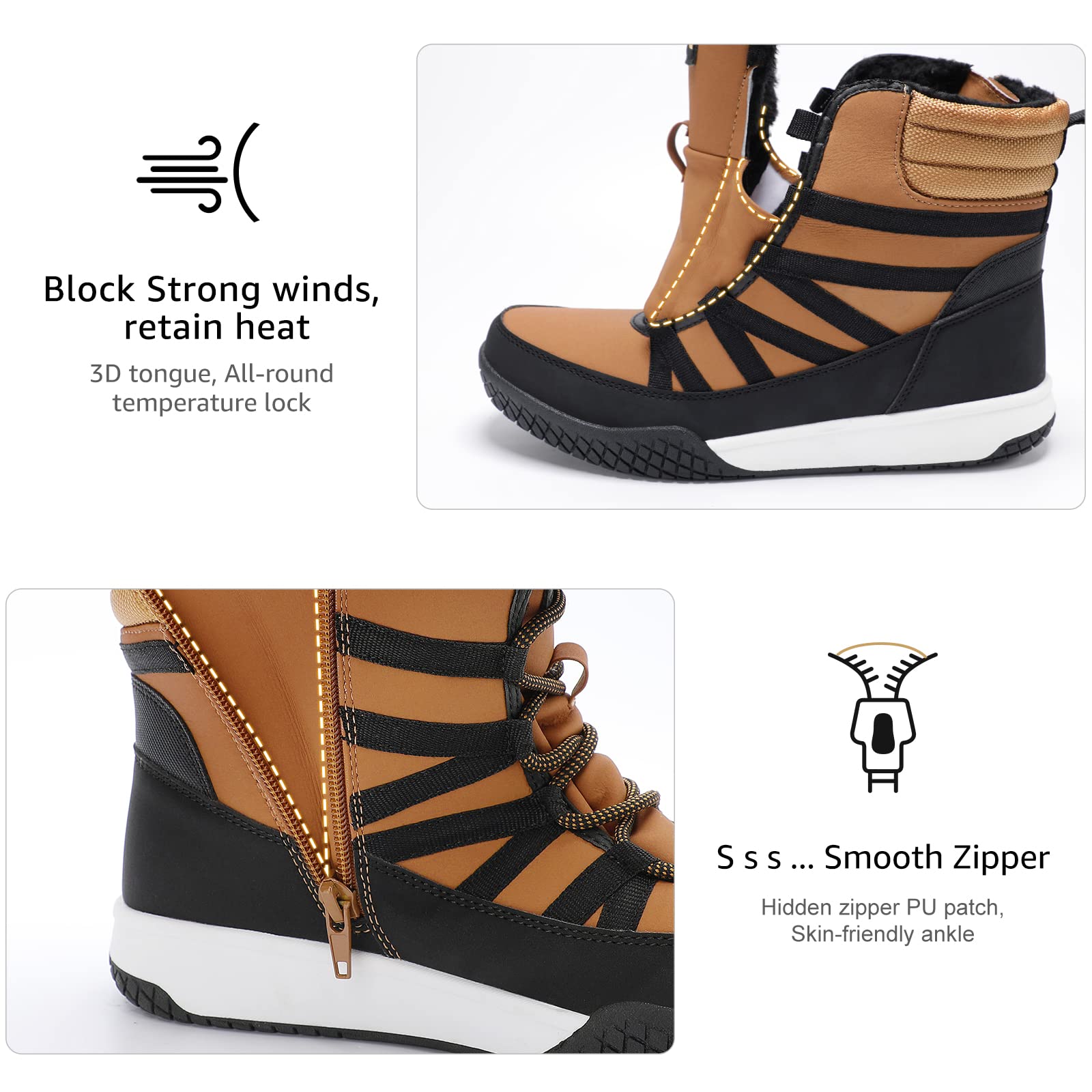 STQ Women's Winter Walking Boots - Waterproof Zip Up Ankle Boots with Laces, Lightweight & Warm Snow Boots for Hiking, Travel & Outdoor Activities