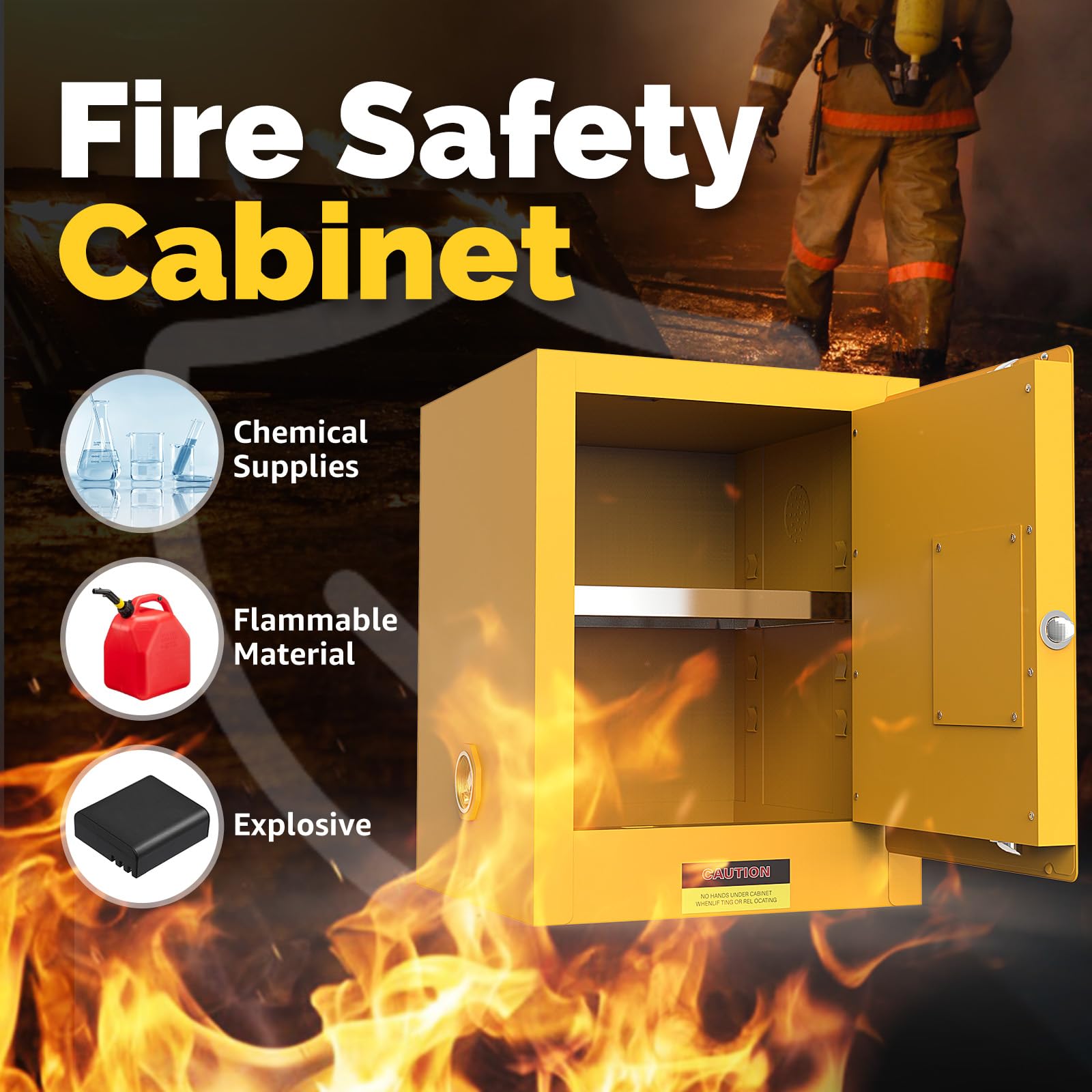 Flammable Safety Storage Cabinet 22H x 17W x 17D - Galvanized Steel Hazardous Material Cabinet with Adjustable Shelves | Fireproof Chemical Storage for Home, Garage & Industrial Use | OSHA Compliant Yellow Safety Cabinet for Paint, Solvents & Flammable Liquids