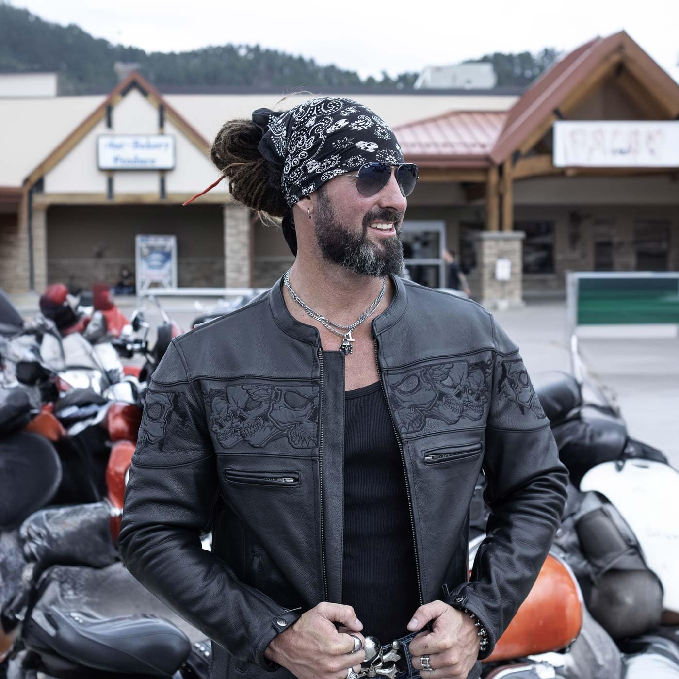 Milwaukee Leather MLM1500 Men's Black Crossover Leather Scooter Jacket with Reflective Skulls - Motorcycle Riding, Urban Fashion, Biker Gear for Safety & Style
