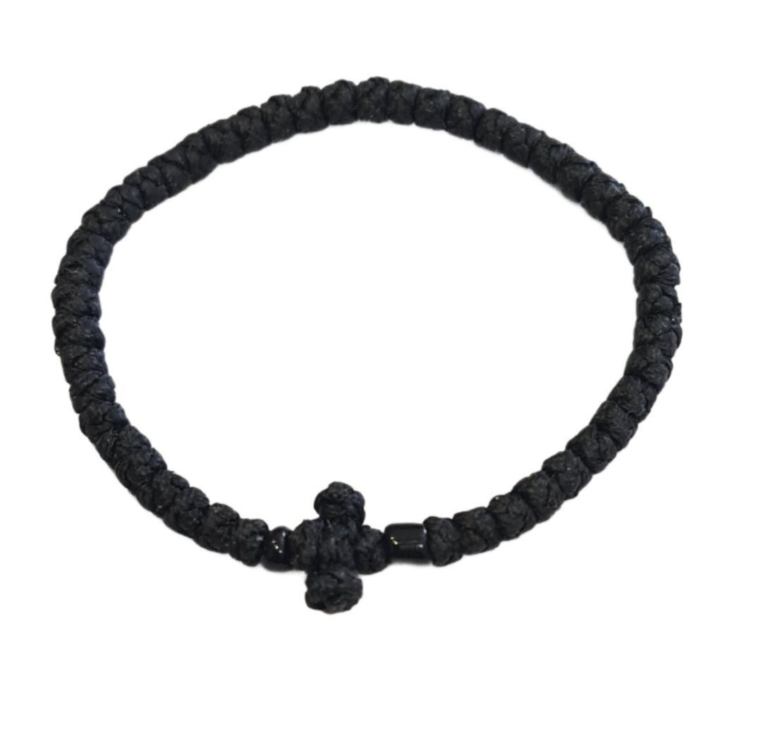 Greek Komboskini Cross Prayer Rope Bracelet - Black Christian Orthodox Religious Bracelet for Men & Women - Perfect for Prayer, Meditation & Spiritual Protection