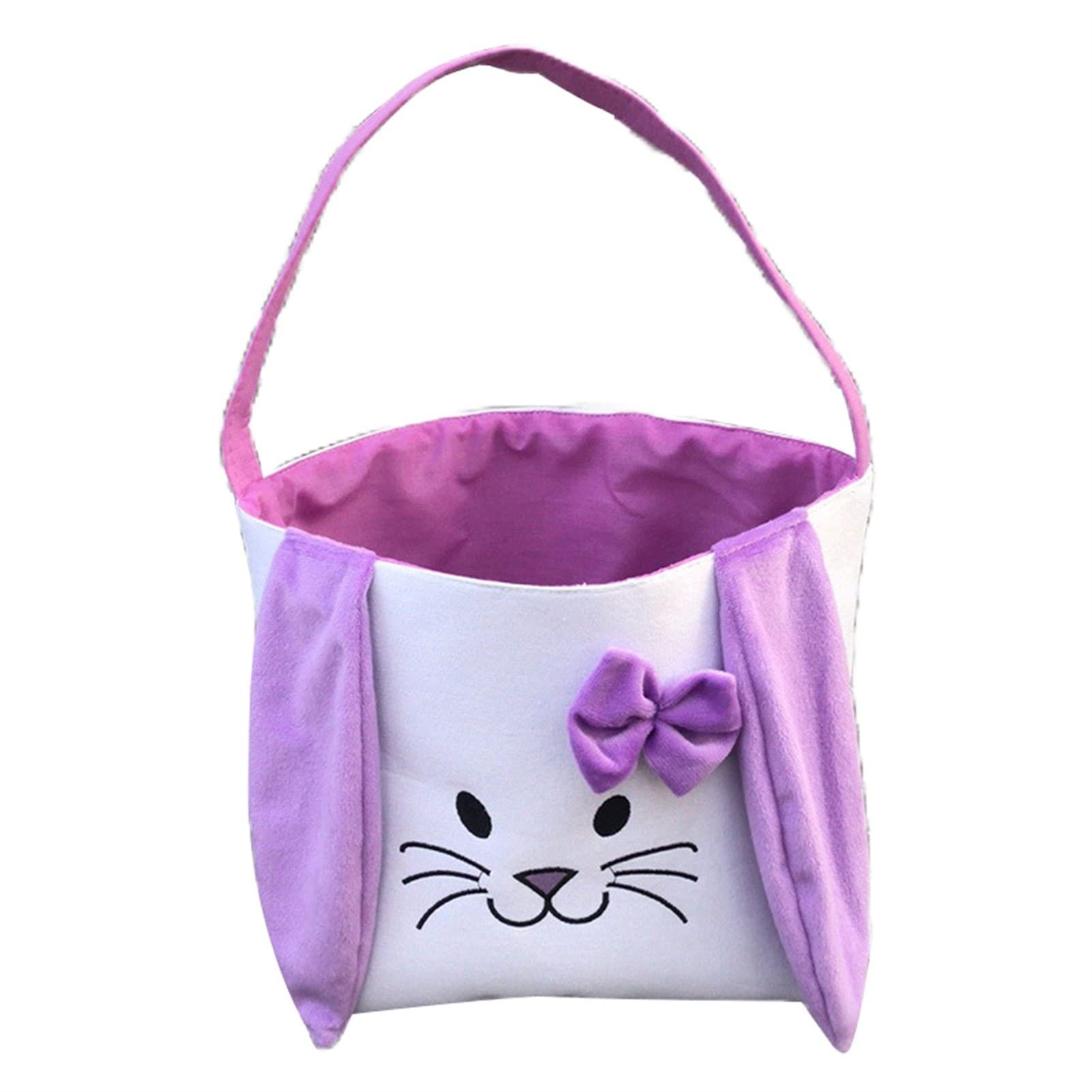 Floralby Easter Basket Foldable Tote Bag - Exquisite Stitched Bow Design, Durable Bucket Style for Easter Party Favors & Gifts (Purple) | Perfect for Egg Hunts, Easter Celebrations & Spring Gatherings