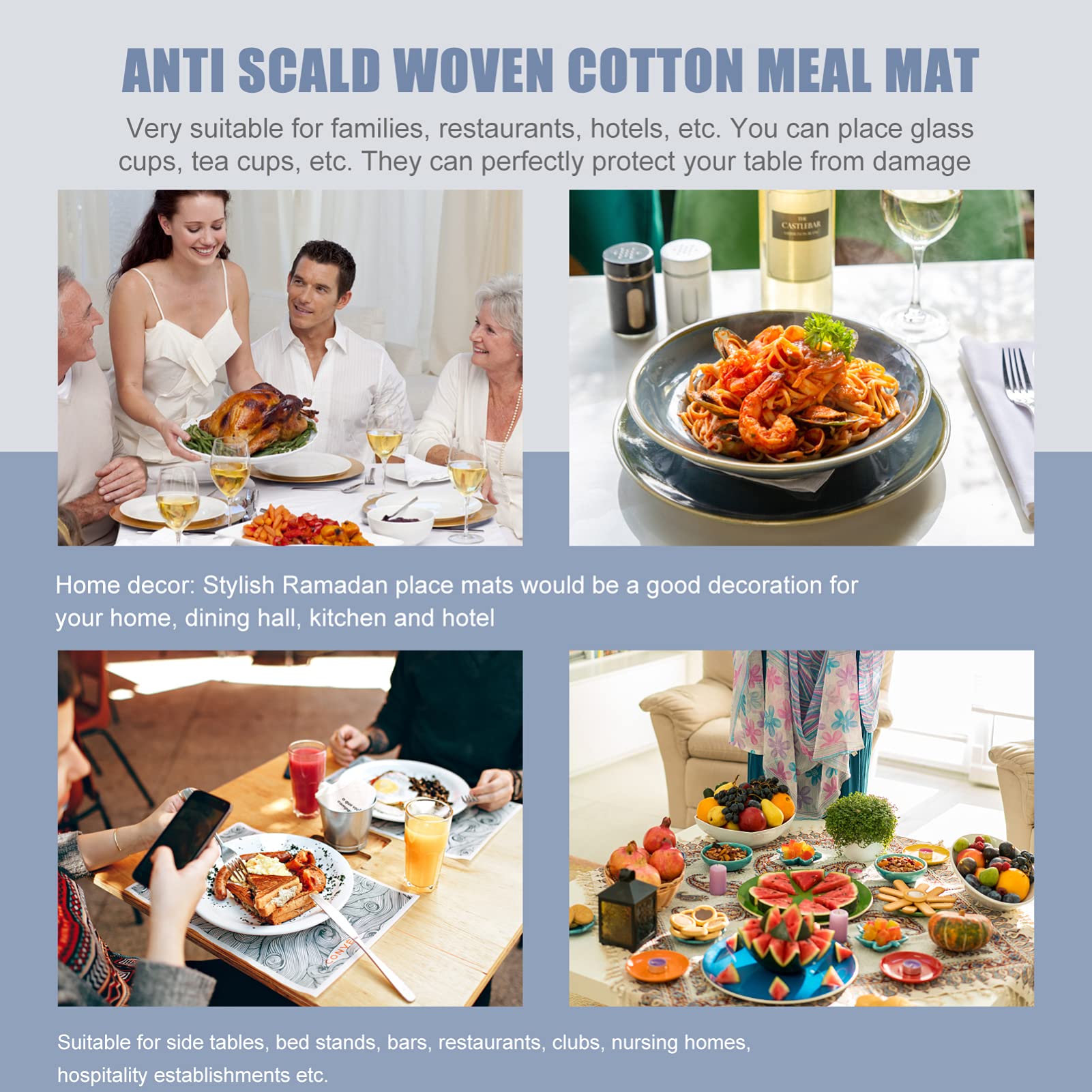 4-Pack Hemoton Woven Cotton Placemats - Heat-Resistant Round Table Mats for Dining, Coasters for Drinks, Hot Pan Holders | Perfect for Kitchen, Coffee Table, and Home Decor