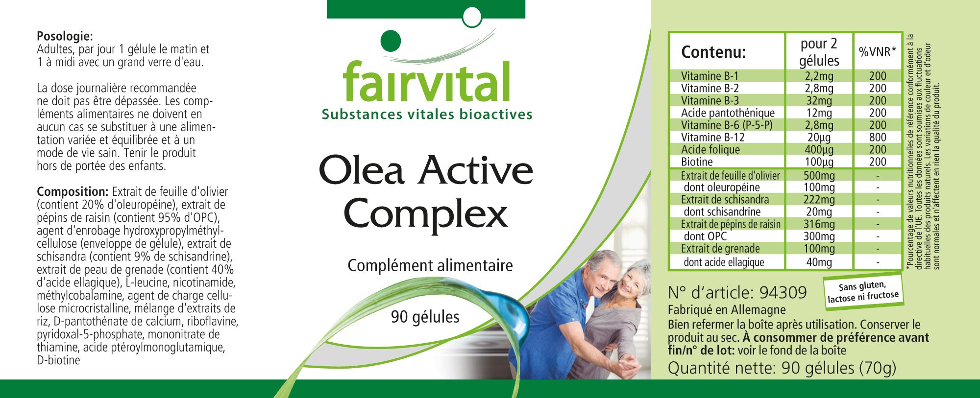 Fairvital Olea Active Complex - Vegan Supplement with B Vitamins, Folic Acid, Olive Leaf, Schisandra, Pomegranate & OPC - 90 Capsules for Energy, Immunity & Antioxidant Support - Perfect for Daily Wellness & Active Lifestyle