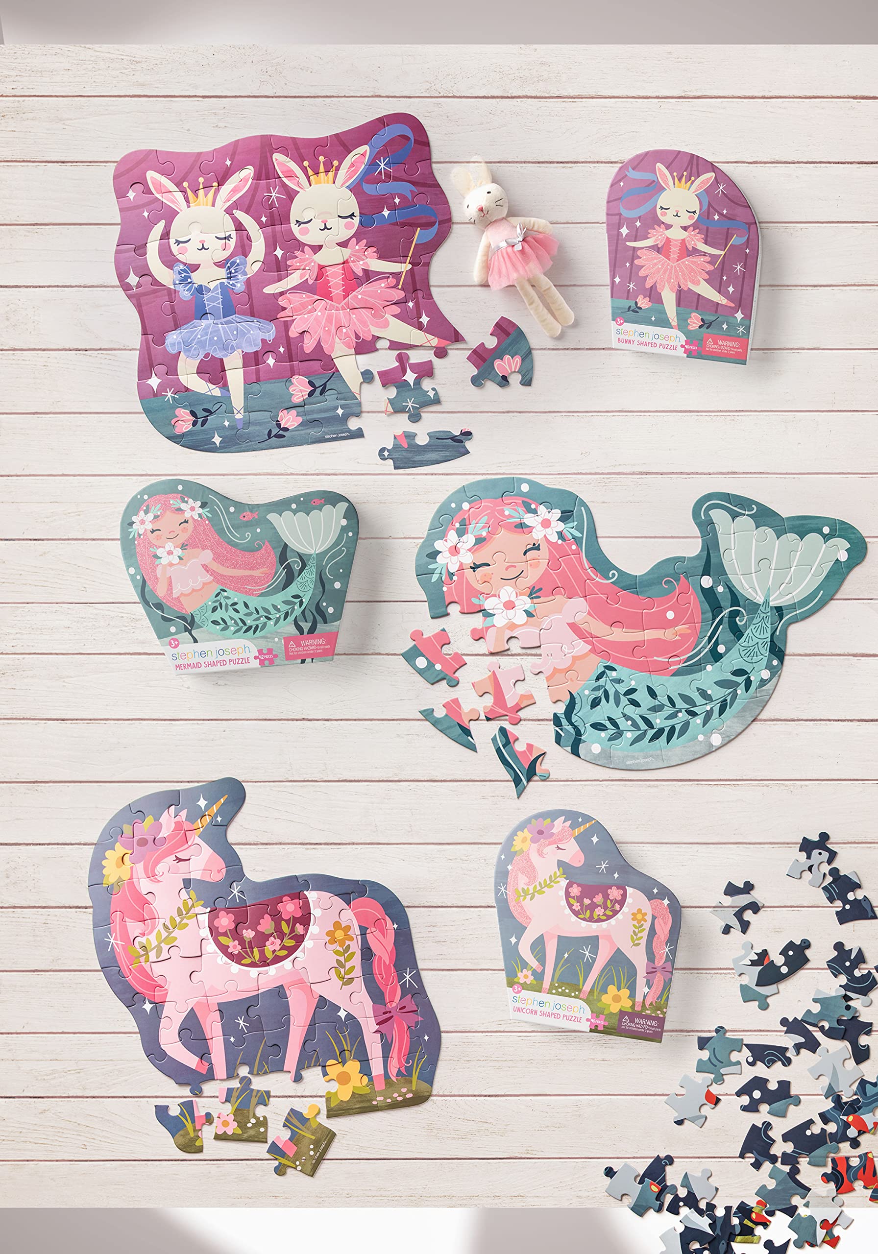 Stephen Joseph 40-Piece Shaped Jigsaw Puzzle for Toddlers - Cute Bunny Animal Puzzle for Preschool Learning & Early Childhood Development | Perfect for Birthday Gifts, Classroom Activities & Montessori Play