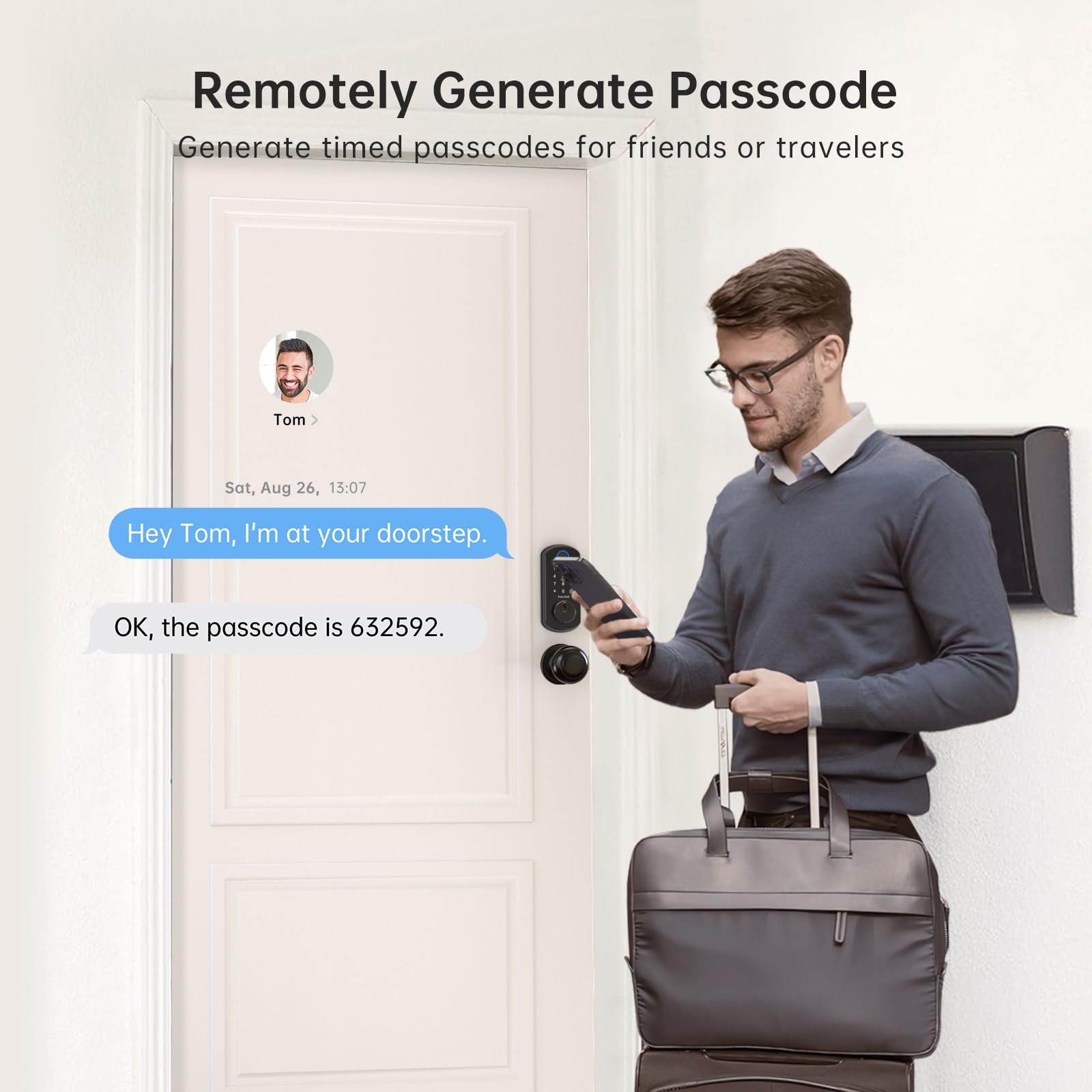 Hornbill Smart WiFi Door Lock - Keyless Entry Fingerprint Deadbolt with Handle Set, Bluetooth Remote, Alexa Compatible, Auto Lock for Home & Hotel Security (Black) - Perfect for Front Door, Vacation Rentals & Airbnb