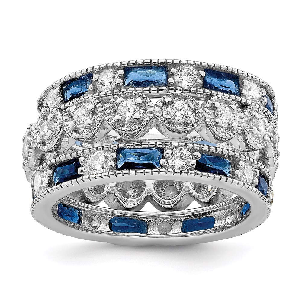 925 Sterling Silver Triple Band Ring with Blue, White & Clear CZ Stones - Elegant Stackable Ring for Women, Perfect Gift for Her - Ideal for Weddings, Anniversaries & Everyday Wear