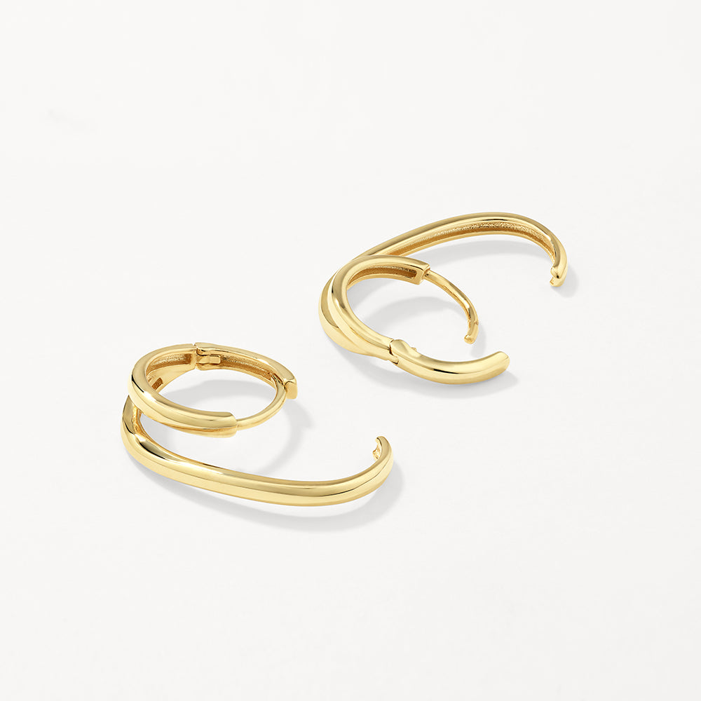 10K Gold Double Lobe Huggie Hoop Earrings for Women - Minimalist Everyday Jewelry for Work & Date Night