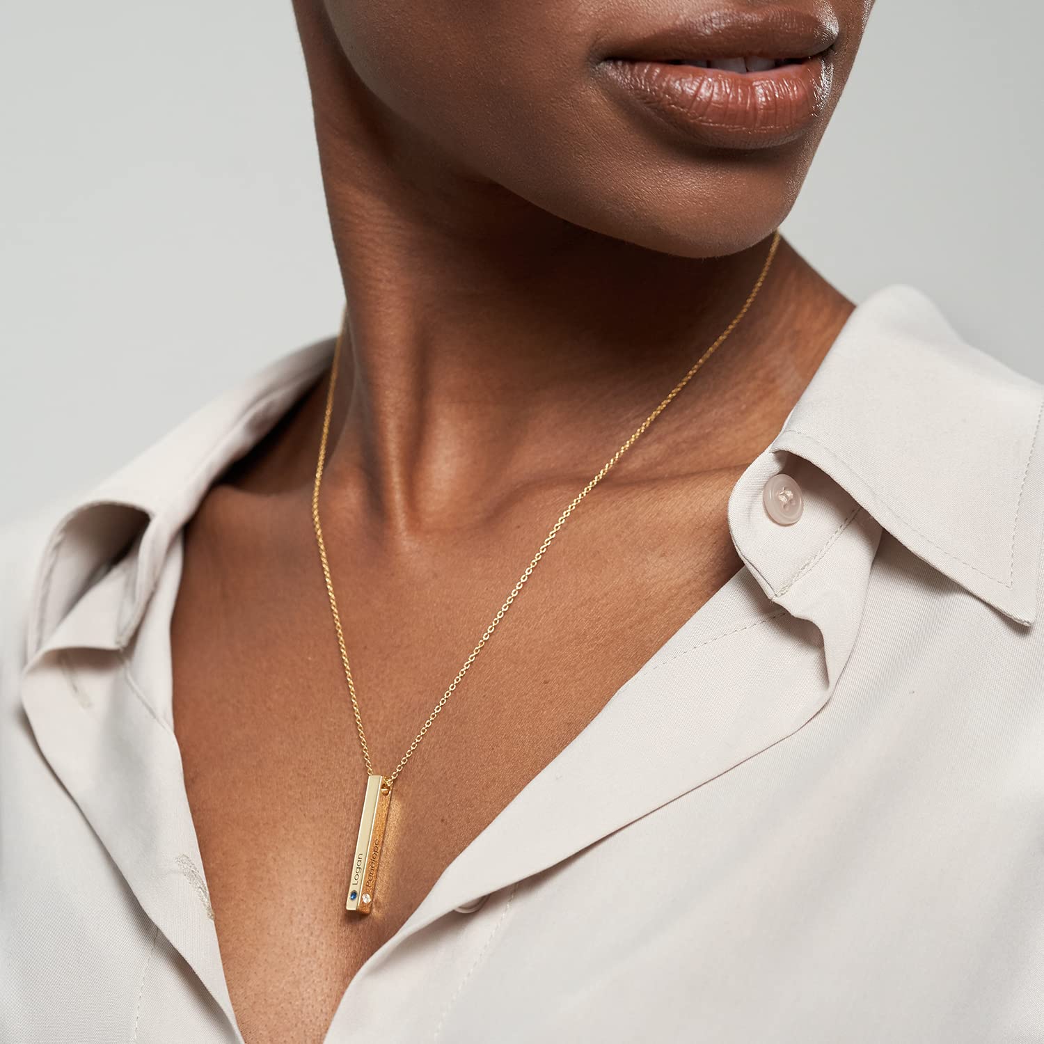 Personalized 3D Bar Necklace with Diamond & Birthstone - Custom Name Jewelry for Women, Mom - Elegant Gift for Christmas, Mother's Day, Birthday | Perfect for Everyday Wear, Date Nights & Special Occasions