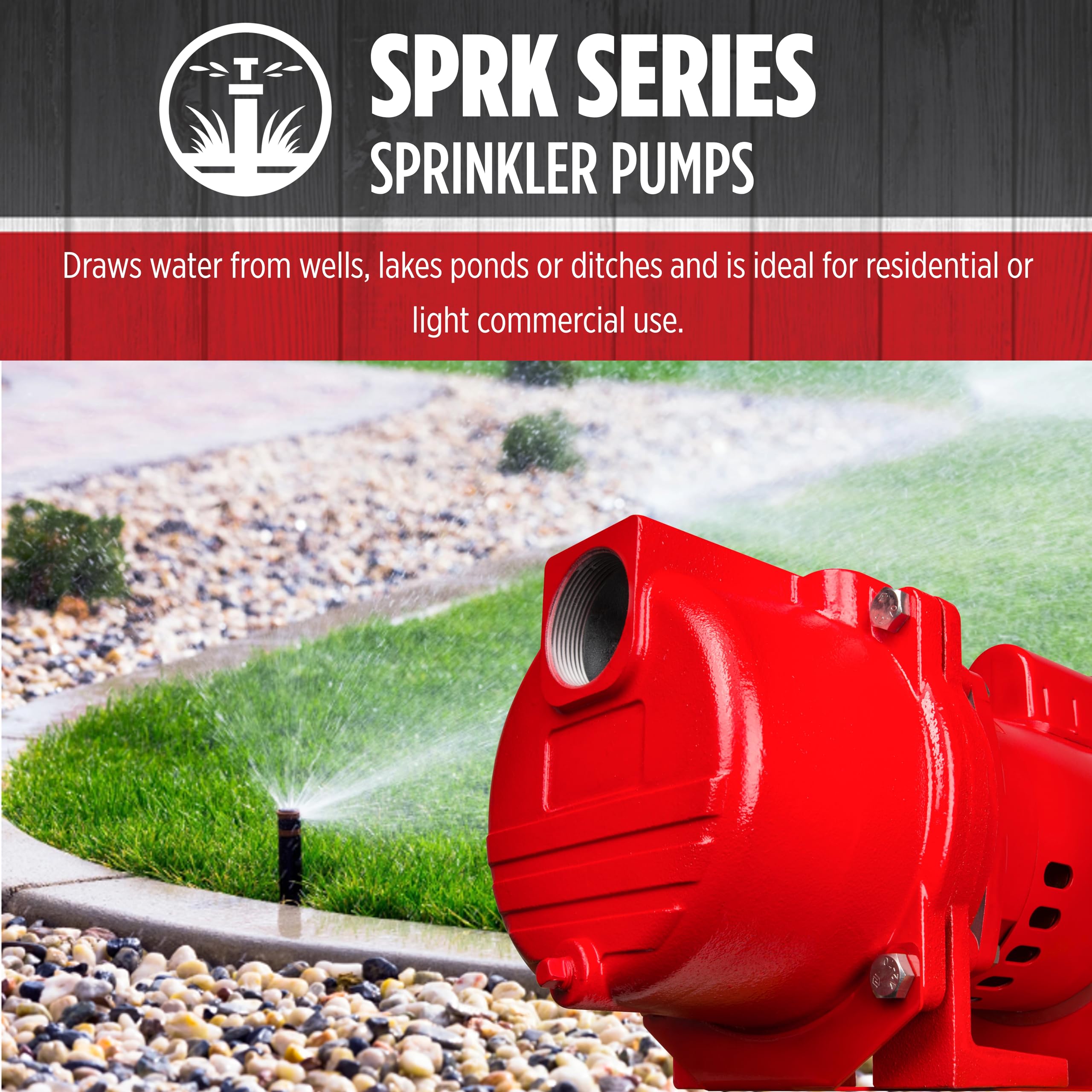 Red Lion RL-SPRK150 1.5 HP Cast Iron Sprinkler Pump - 115/230 Volt, 71 GPM, Thermoplastic Impeller (Model 97101501) - Perfect for Lawn Irrigation, Garden Watering & Agricultural Applications