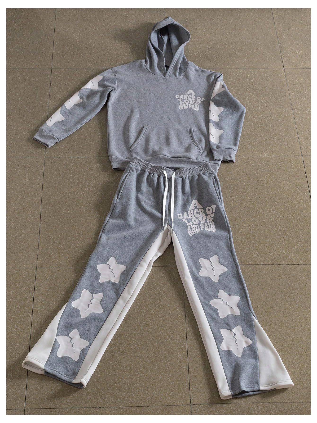 Men's 2-Piece Sweatsuit Set - Long Sleeve Star Print Hoodie & Y2K Stacked Sweatpants | Casual Loungewear for Gym, Streetwear & Winter Comfort