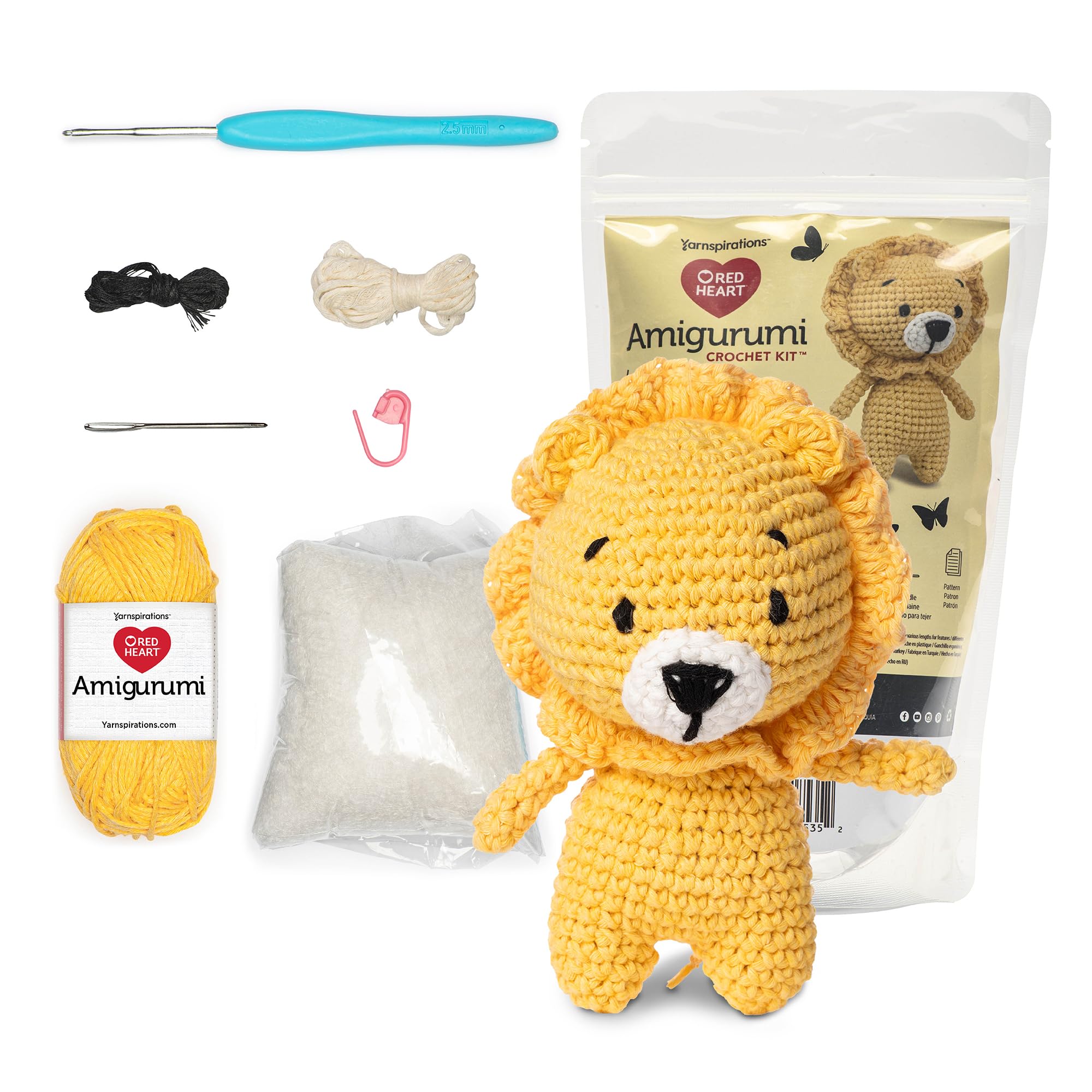 Red Heart Amigurumi Leo The Lion Crochet Kit - DIY Lion Plush Toy Making Set with Yarn & Instructions - Perfect for Crafting, Gifts & Home Decor