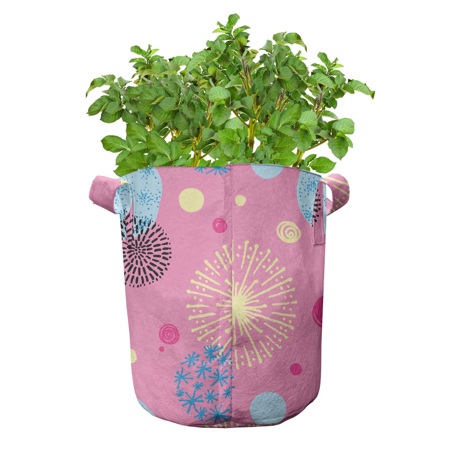 Lunarable Cartoon Grow Bags 5-Pack - Spirals Snowflakes & Dots Design Heavy Duty Fabric Plant Pots with Handles for Indoor/Outdoor Gardening - Perfect for Flowers, Vegetables & Herbs