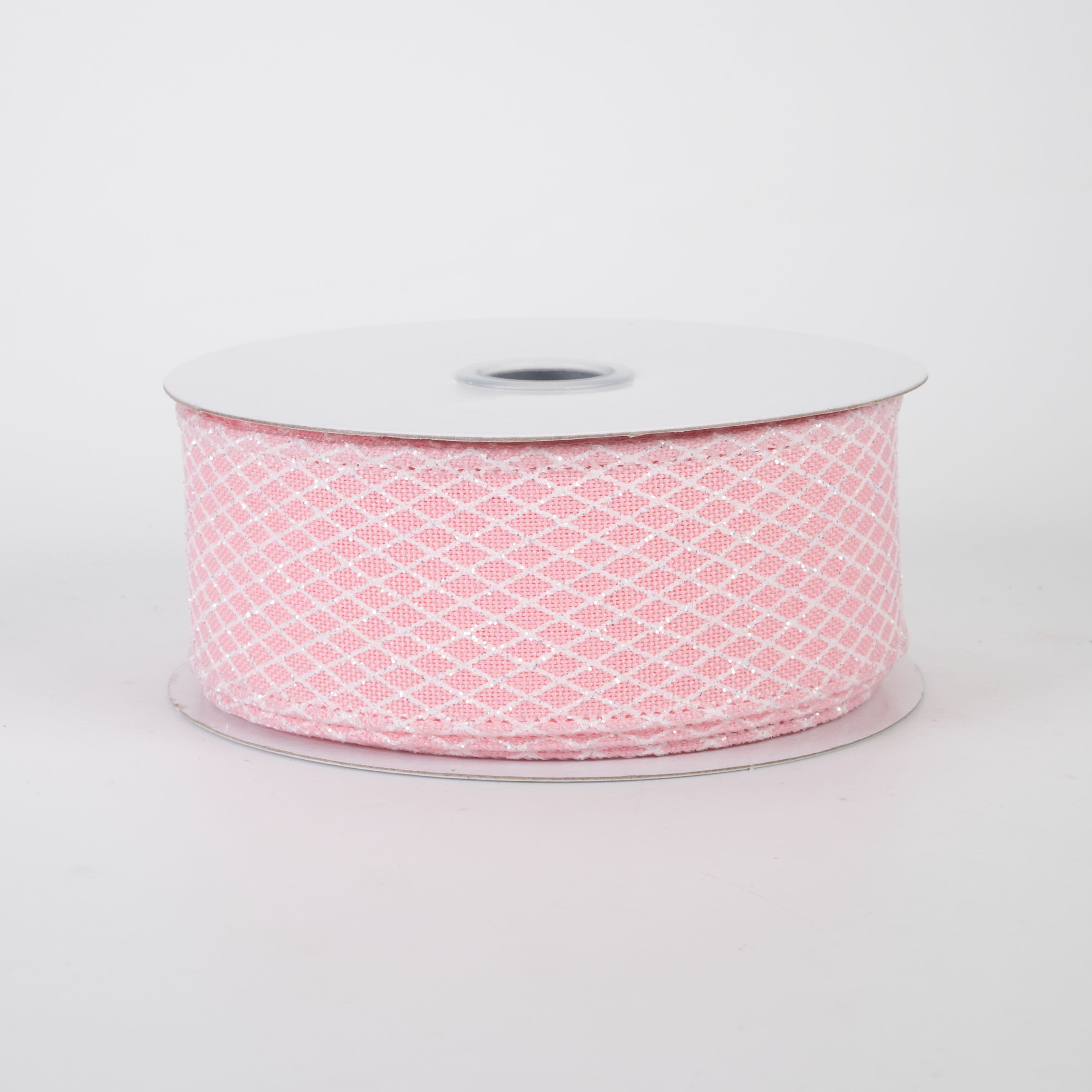 1.5 Inch Mini Glitter Harlequin Ribbon - White on Rose Pink (10 Yards) for Gift Wrapping, DIY Crafts, Scrapbooking & Party Decorations