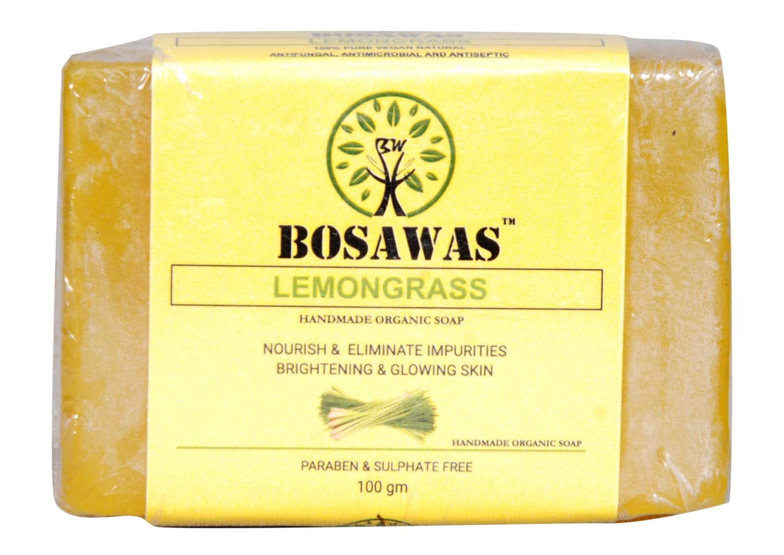 Bosawas Lemongrass Soap 100g | Handmade Organic Soap for Brightening & Glowing Skin | Natural Cleanser to Nourish & Eliminate Impurities | Perfect for Daily Skincare & Spa Relaxation