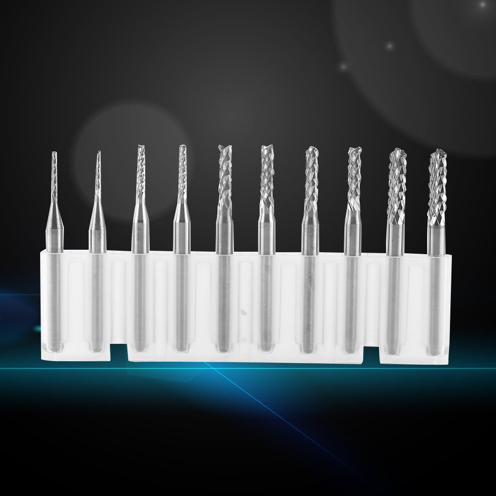 10pcs Tungsten Carbide End Mills - High Precision Engraving Bits & Milling Cutters for Circuit Boards, Plastics & Stainless Steel - Ideal for PCB Fabrication, DIY Projects & Industrial Machining