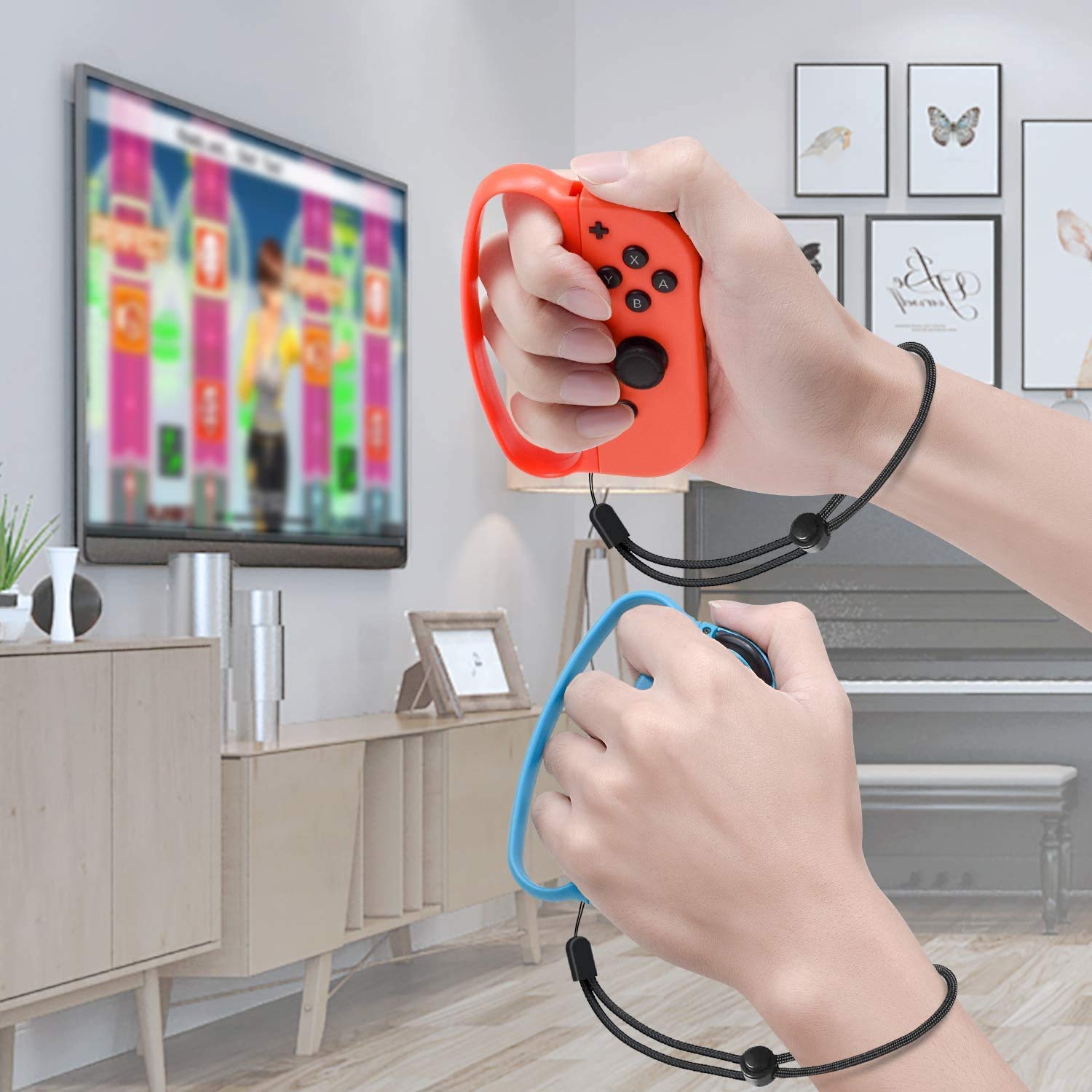 Upgraded Fitness Boxing Hand Grips for Nintendo Switch & OLED Model JoyCon - 2 Pack (Blue & Red) - Enhanced Grip Accessories for Adults & Kids - Perfect for Ring Fit Adventure, VR Boxing & Home Workouts
