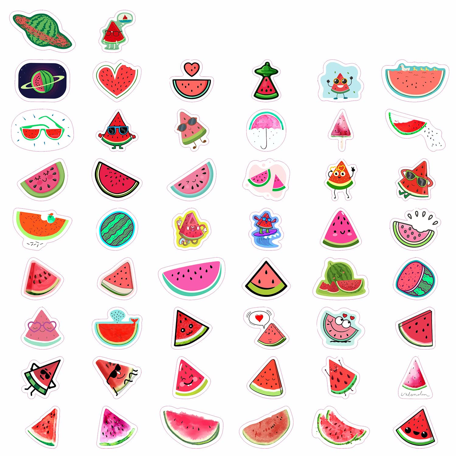 BulbaCraft 100Pcs Watermelon Stickers - Cute Melon Vinyl Decals for Scrapbooking, DIY Crafts, Laptop & Water Bottle Decoration - Perfect for Party Favors, Goodie Bags, Gifts & Summer Themed Decorations