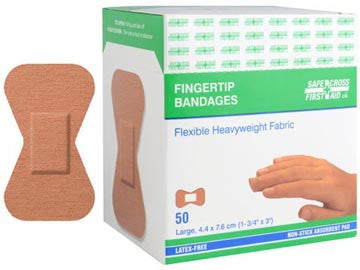 Large Fingertip Bandages 4.4 x 7.6 cm (50 Count/Box) - First Aid for Cuts, Scrapes & Finger Injuries - Perfect for Home, Office & Travel First Aid Kits