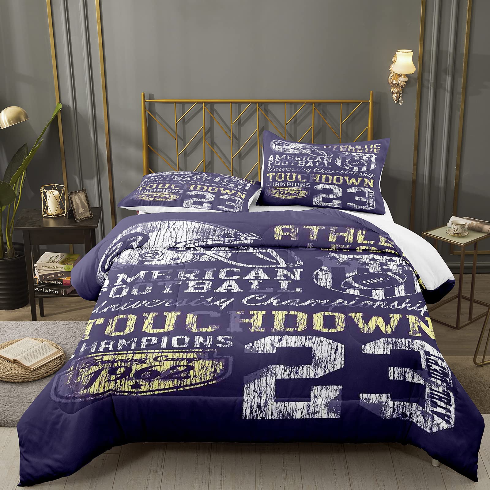 American Football Comforter Set Twin Size for Boys & Kids - Football Championship Bedding with Pillowcase, Sports Themed Quilt #4006 | Perfect for Game Day Decor, Kids' Room & Sports Fan Gifts