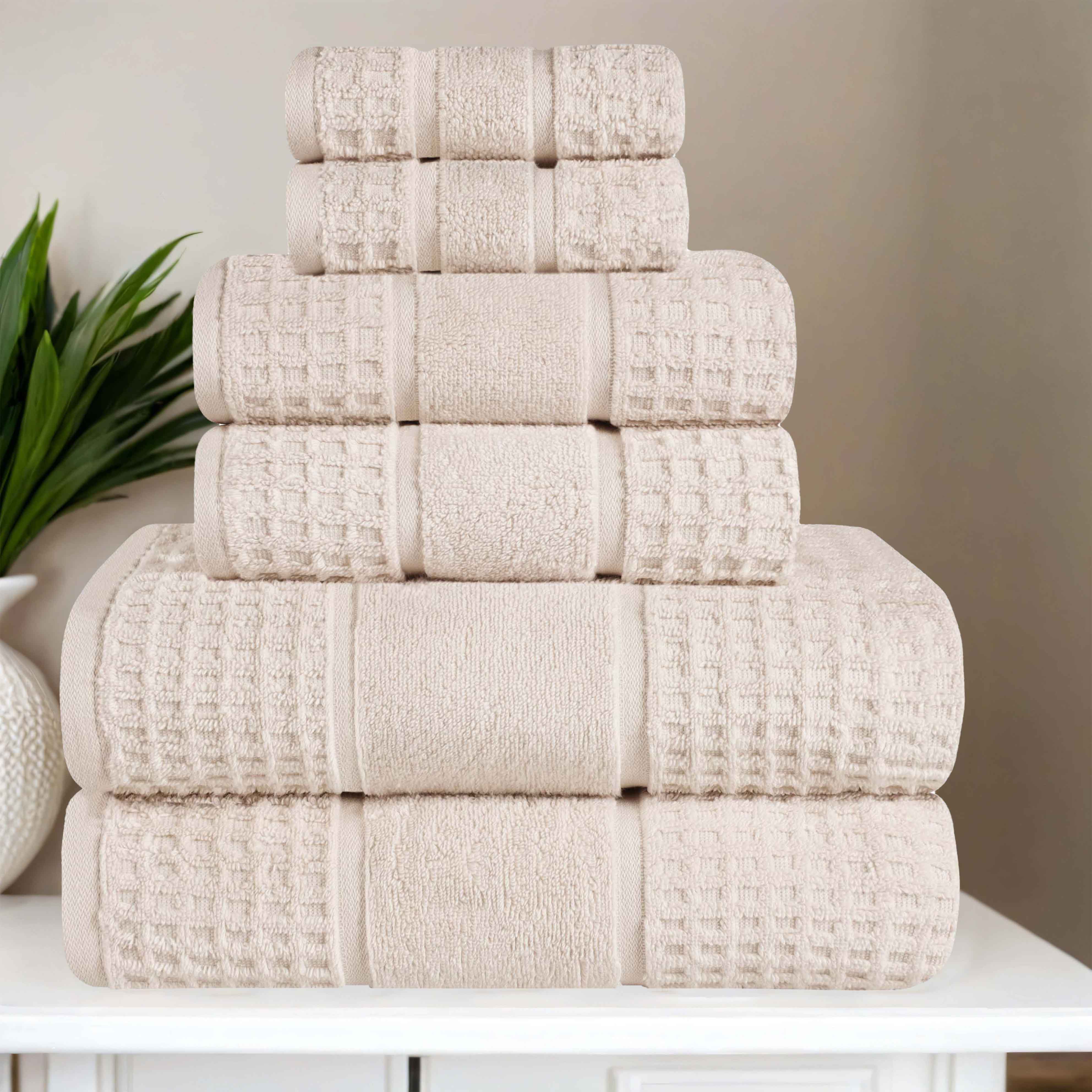 Premium 6-Piece Zero Twist Cotton Waffle Towel Set - Ultra Soft & Absorbent Honeycomb Weave Bath Towels for Spa, Gym & Luxury Home Use