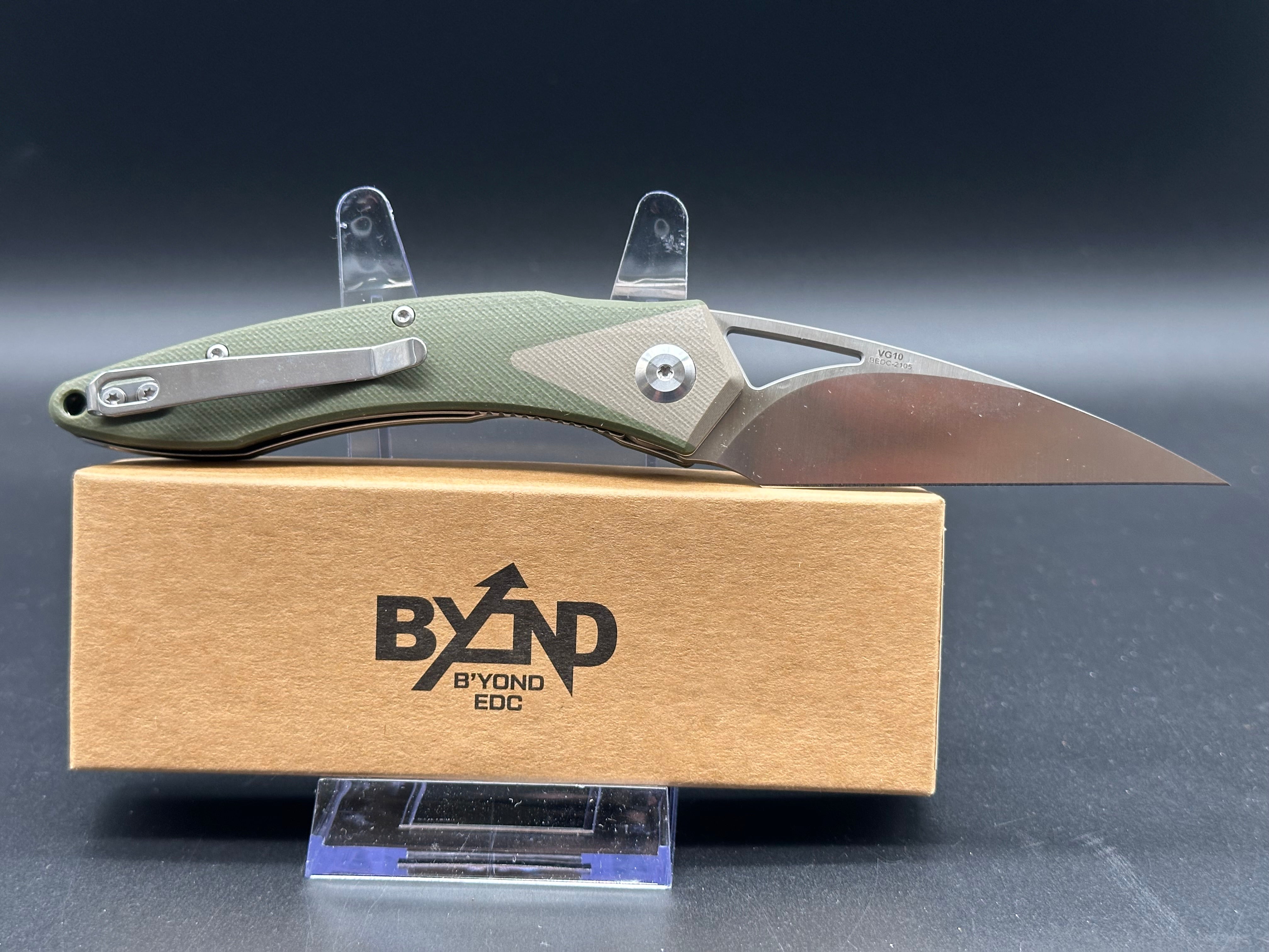 BEYOND EDC GEO Green G10 Handle VG-10 Wharncliffe Plain Edge Knife - Outdoor, Camping, Survival & Everyday Carry Tool