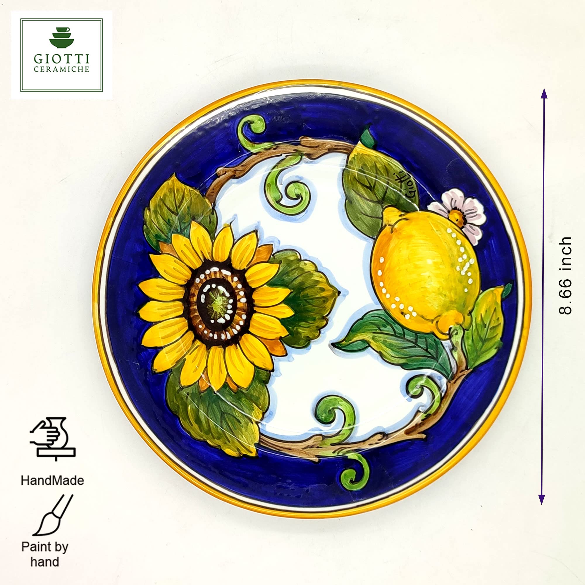 Italian Ceramic Dinnerware Set for 4 - Hand Painted Tuscan Pottery Plates & Small Dishes - Lemons & Sunflowers Design - Made in Italy - Perfect for Home Decor, Kitchen Use & Salad Serving