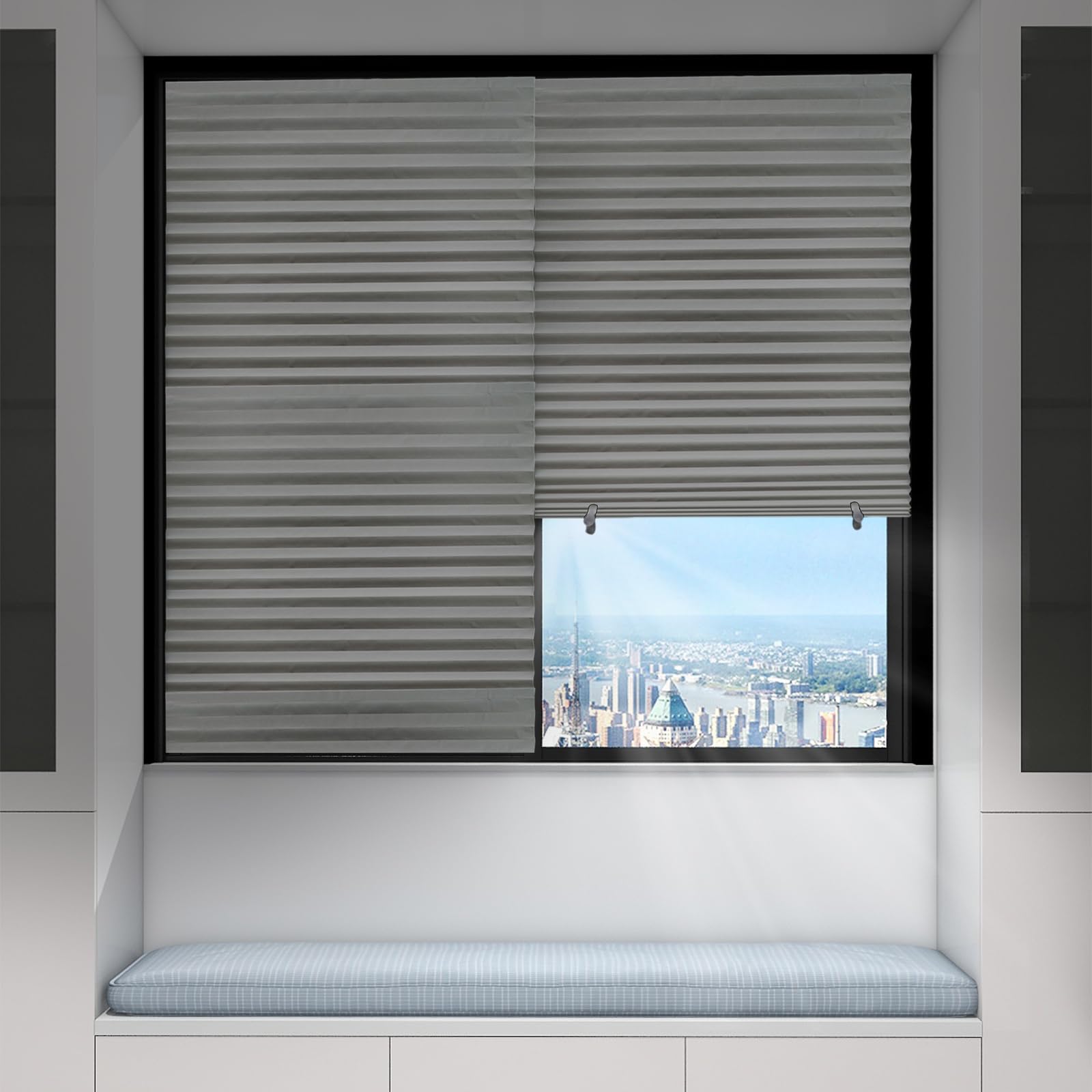 Cordless Light Filtering Paper Blinds for Windows - No Drill No Tools Easy Install Temporary Pleated Fabric Shades (36x72 Inch, Dark Grey) - Perfect for Rentals, Apartments & Temporary Window Coverings