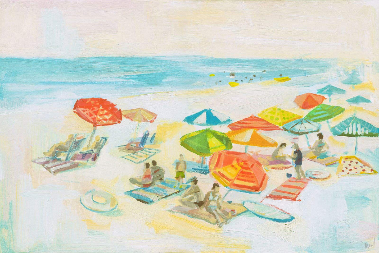Handmade Beach Diversity Wall Art Print on Wrapped Canvas 60x40 Inches - Coastal Decor for Living Room, Bedroom & Office