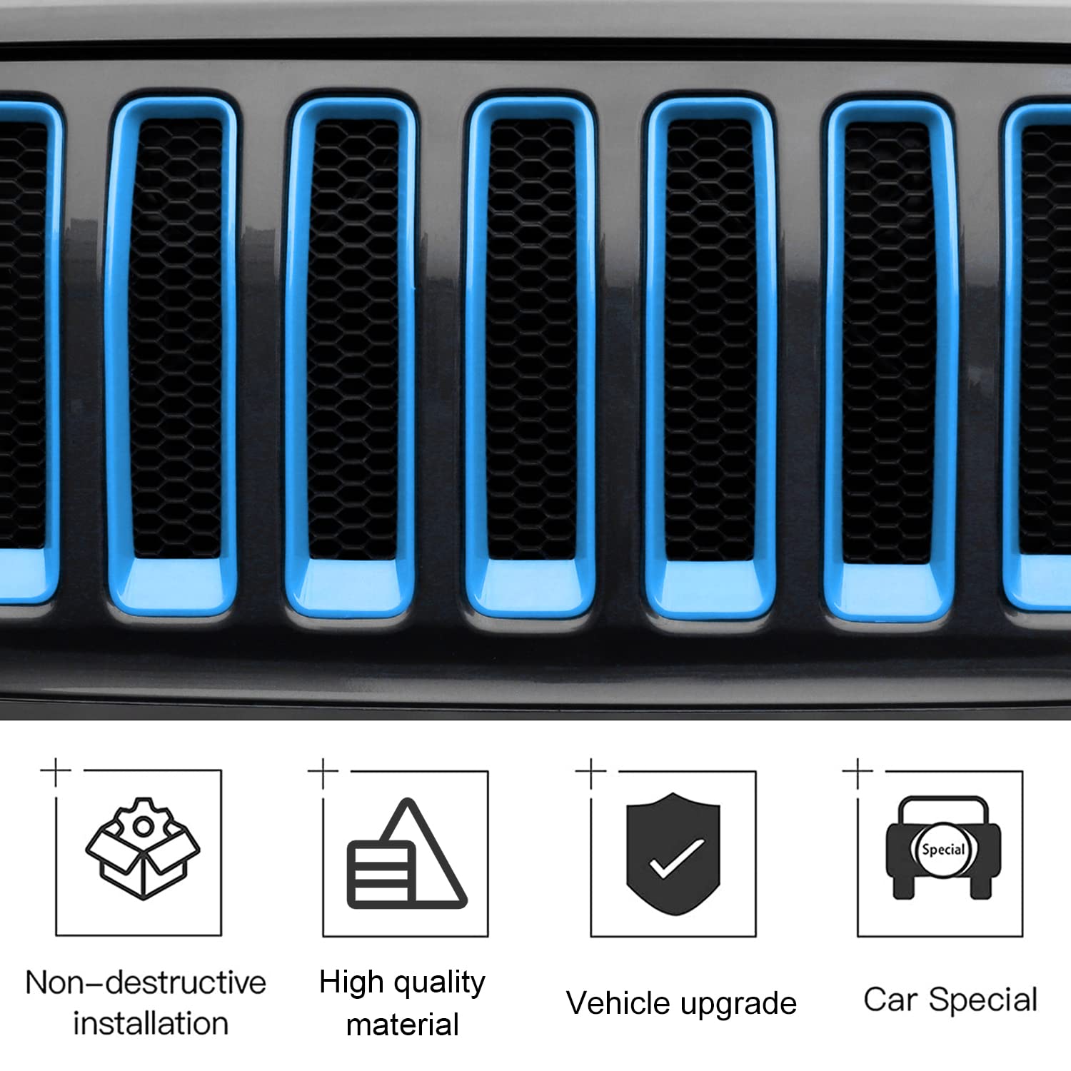 CheroCar JL Mesh Grille Insert & Headlight Turn Signal Cover Trim - Exterior Accessories for Jeep Wrangler JL (2018-2022) - Light Blue | Off-Road Style Upgrade & Customization