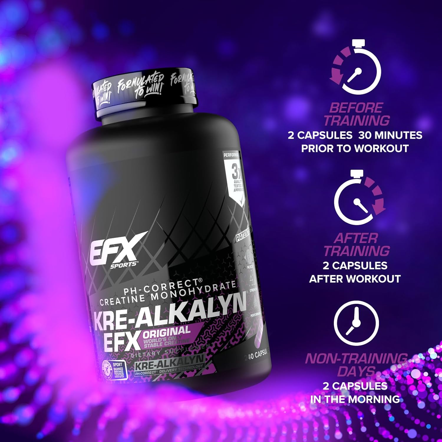 EFX Sports Kre Alkalyn EFX - 120 Capsules | Creatine Supplement for Muscle Growth, Strength & Performance | Pre-Workout & Post-Workout Recovery