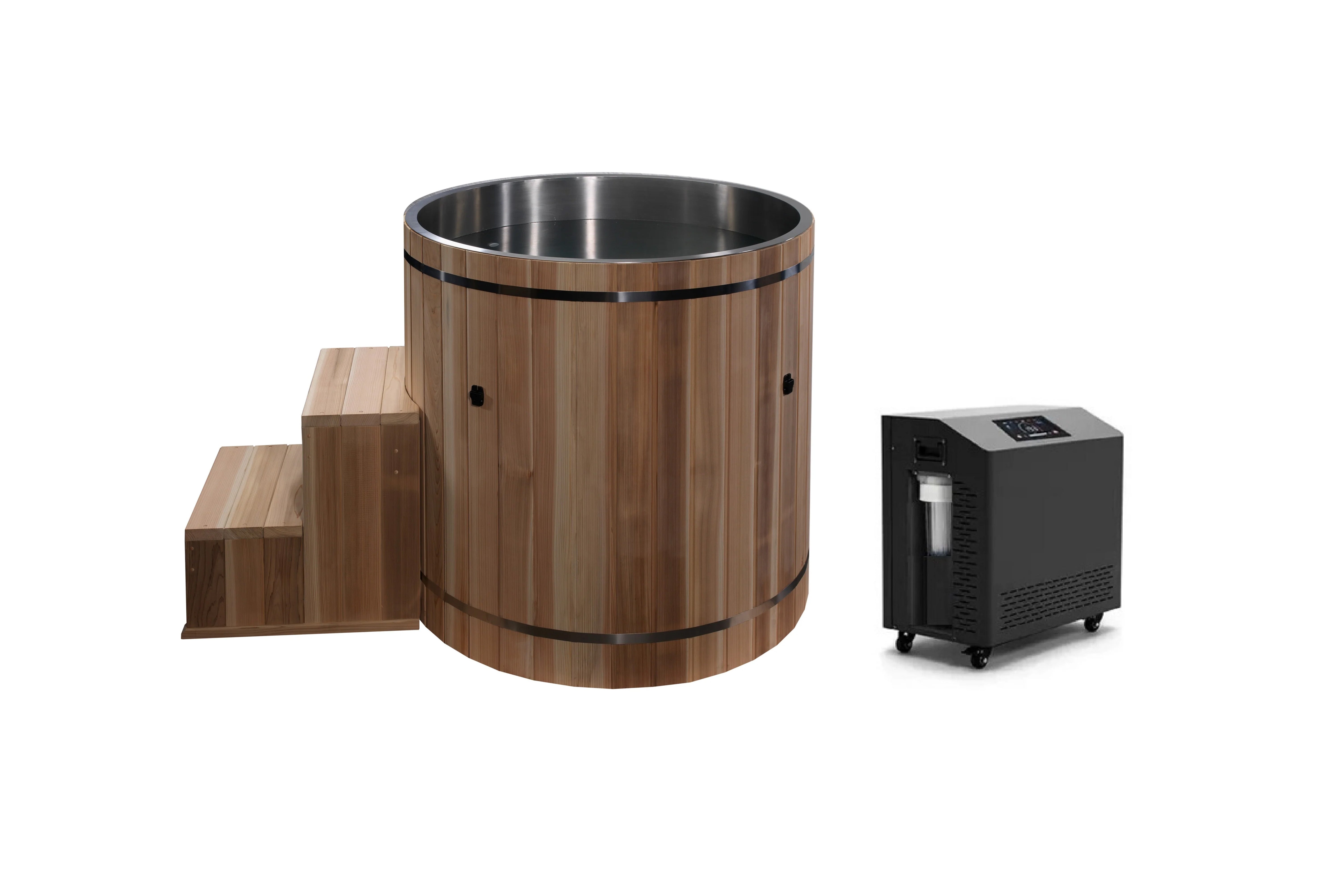 Premium Cold Plunge Barrel for Athletes - Pacific Cedar Wood Cold Therapy Tub with 304 Stainless Steel - Ideal for Post-Workout Recovery & Muscle Pain Relief