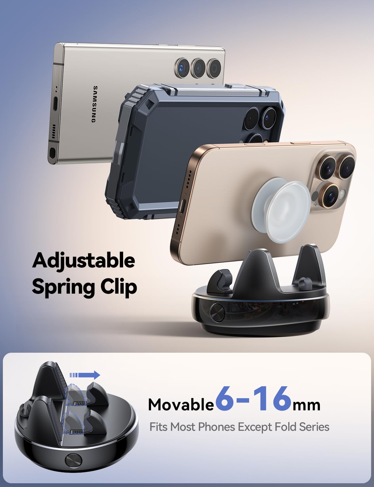JOYROOM 360° Rotatable Car Phone Holder - Adjustable Dashboard Mount with Non-Slip Silicone for iPhone, Samsung & Smartphones - Perfect for GPS Navigation & Hands-Free Driving