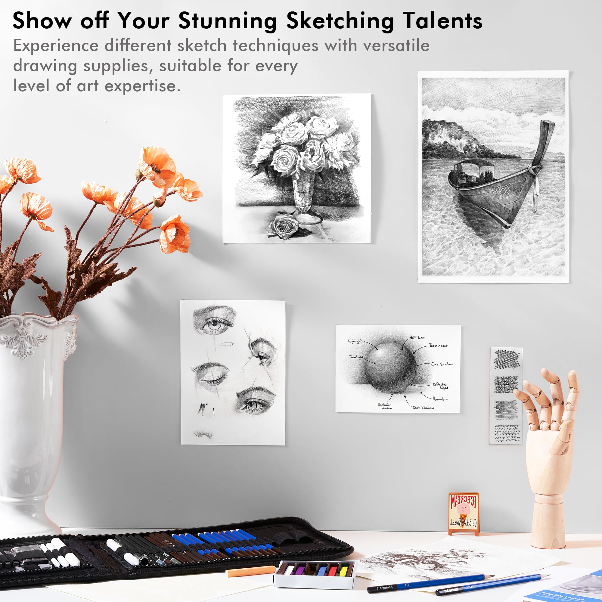 Shuttle Art 52 Pack Professional Drawing Pencils Set - Graphite & Charcoal Sticks with Sketch Pad in Portable Case - Perfect for Artists, Students & Adults - Ideal for Sketching, Shading & Art Projects