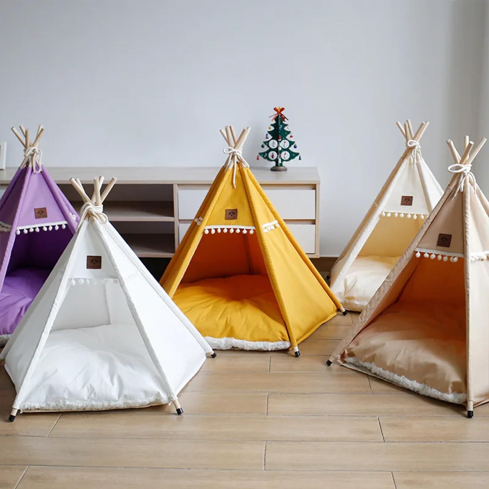 Cozy Pet Tent Bed with Thick Cushion - Indoor Cat & Dog House for Deep Sleep (40x40x50cm, Purple) - Perfect for Puppy Nap Time