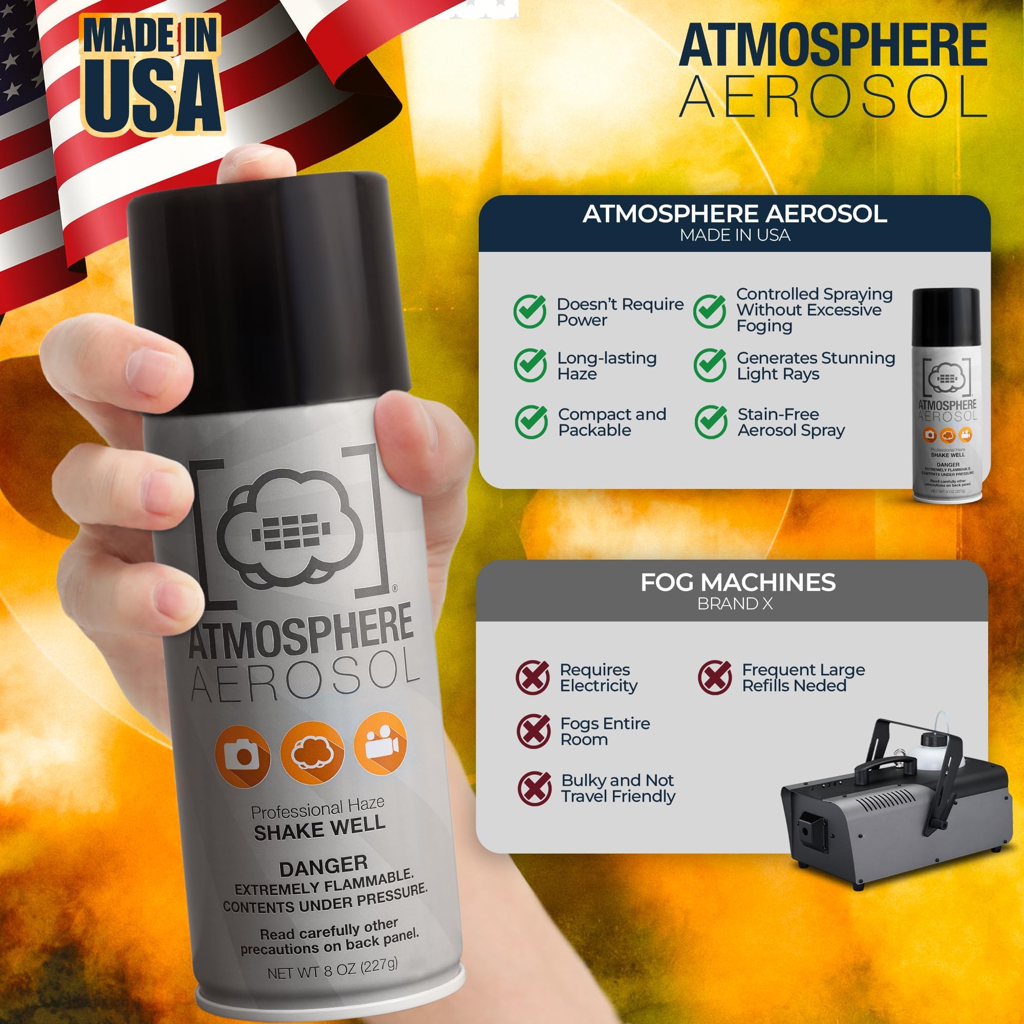 12 Pack Atmosphere Aerosol Haze Fog Spray for Photography - Safe Portable Mini Fog Machine Alternative - Smoke & Light Effect Maker for Parties, Concerts, Photo Shoots - Indoor/Outdoor Use - Made in USA
