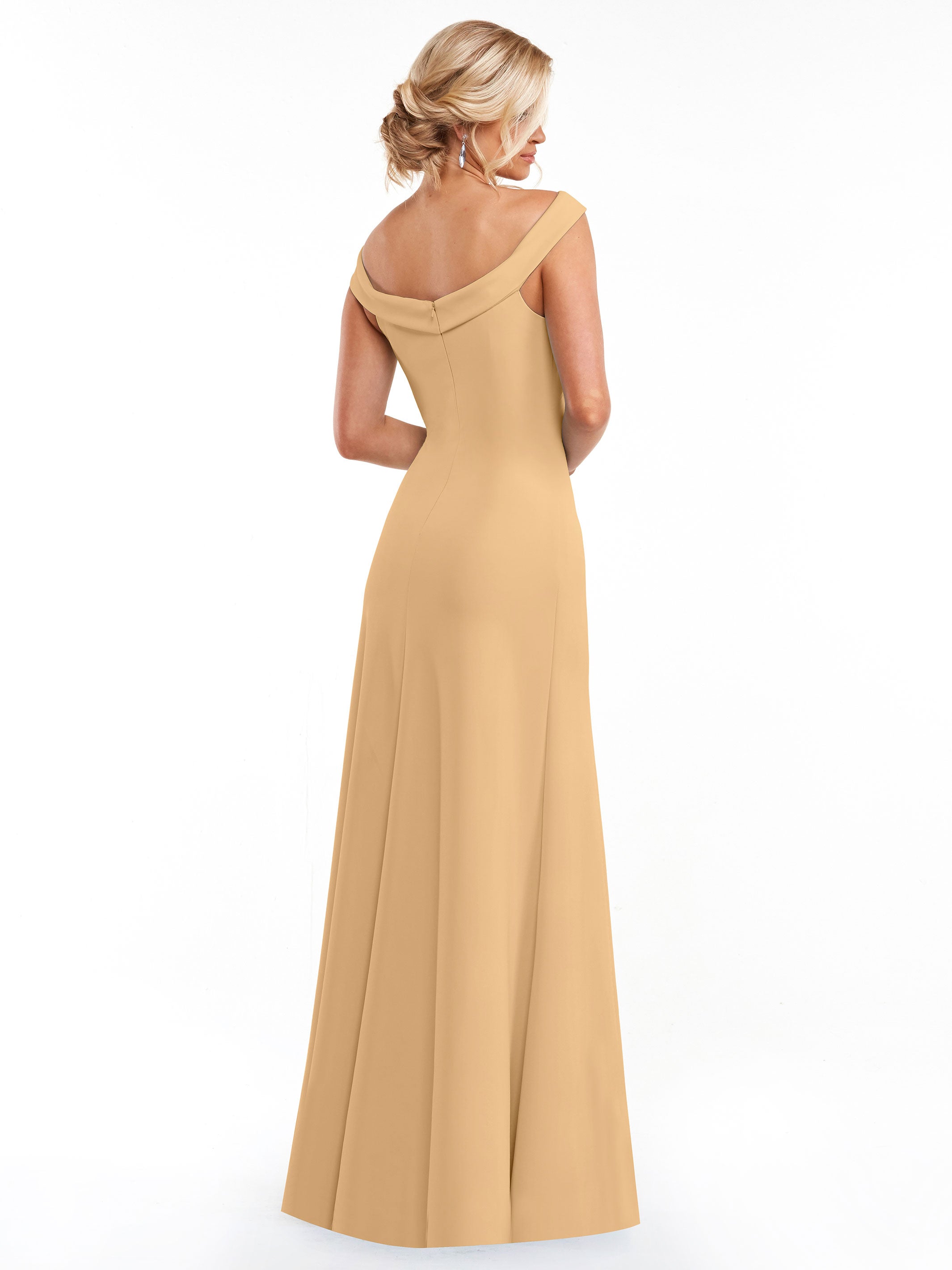 Elegant 83048 Double Knit A-Line Bridesmaid Dress with Off-the-Shoulder Sleeves - Perfect for Weddings, Formal Events & Special Occasions