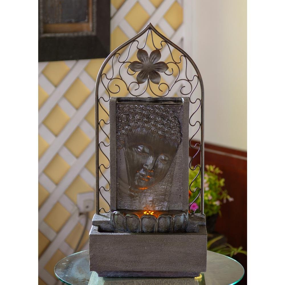 Jeco Buddha Wall Fountain with LED Lights - Metal Flower Water Feature for Home Garden, Yoga Studio, and Meditation Space Decoration