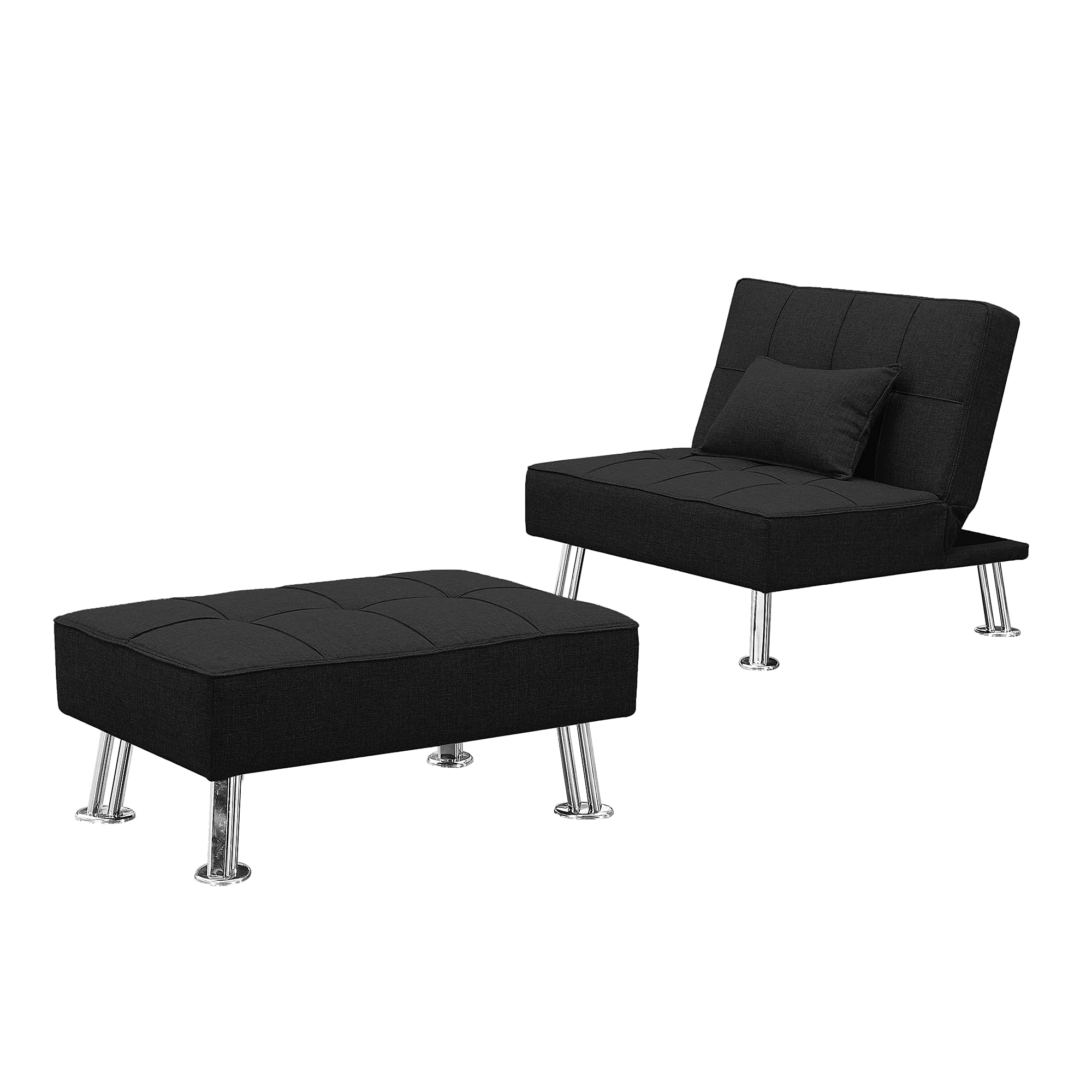 Modern Fabric Single Sofa Bed with Ottoman - Convertible Folding Futon Chair & Lounge Chair Set with Sturdy Metal Legs for Small Spaces, Guest Room & Apartment Living