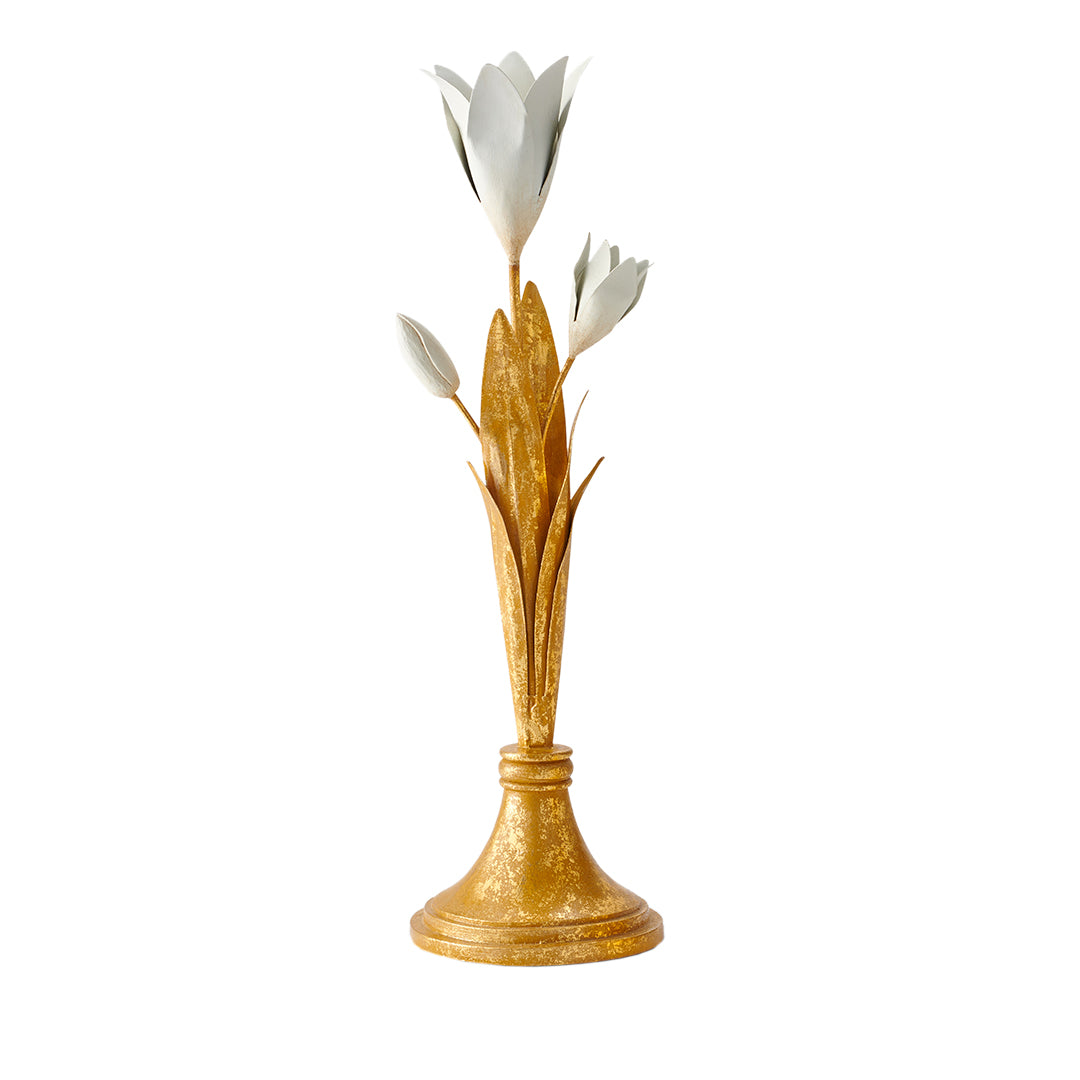 Elegant Gilded Tulip Candle Holder - Vintage Floral Home Decor for Dining Table, Wedding Centerpiece & Romantic Ambiance Lighting