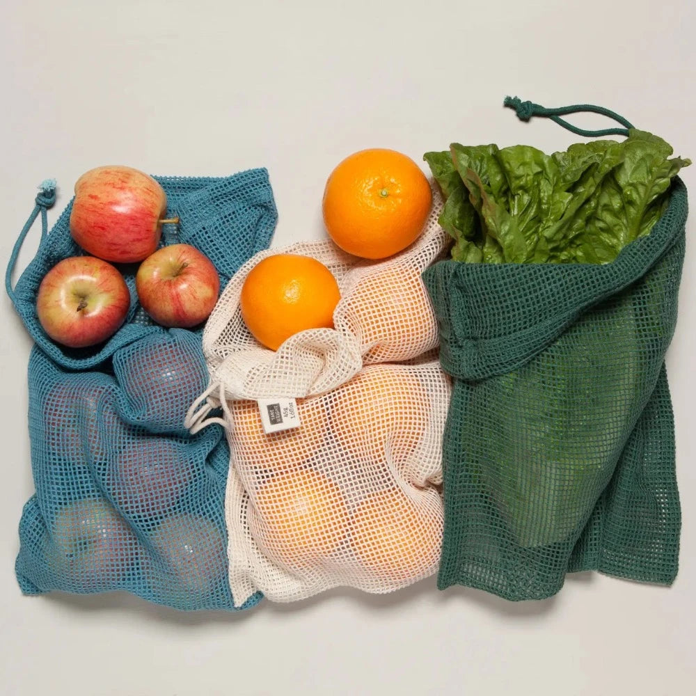 Eco-Friendly Reusable Mesh Produce Bags Set of 3 - Washable Fruit & Vegetable Storage Bags for Grocery Shopping, Farmers Market & Zero Waste Kitchen