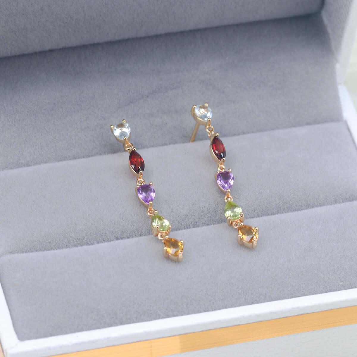Simple Citrine Amethyst Multi Birthstone Drop Earrings - Elegant Dangle Jewelry for Women | Perfect for Weddings, Parties & Everyday Wear | HJZB 098