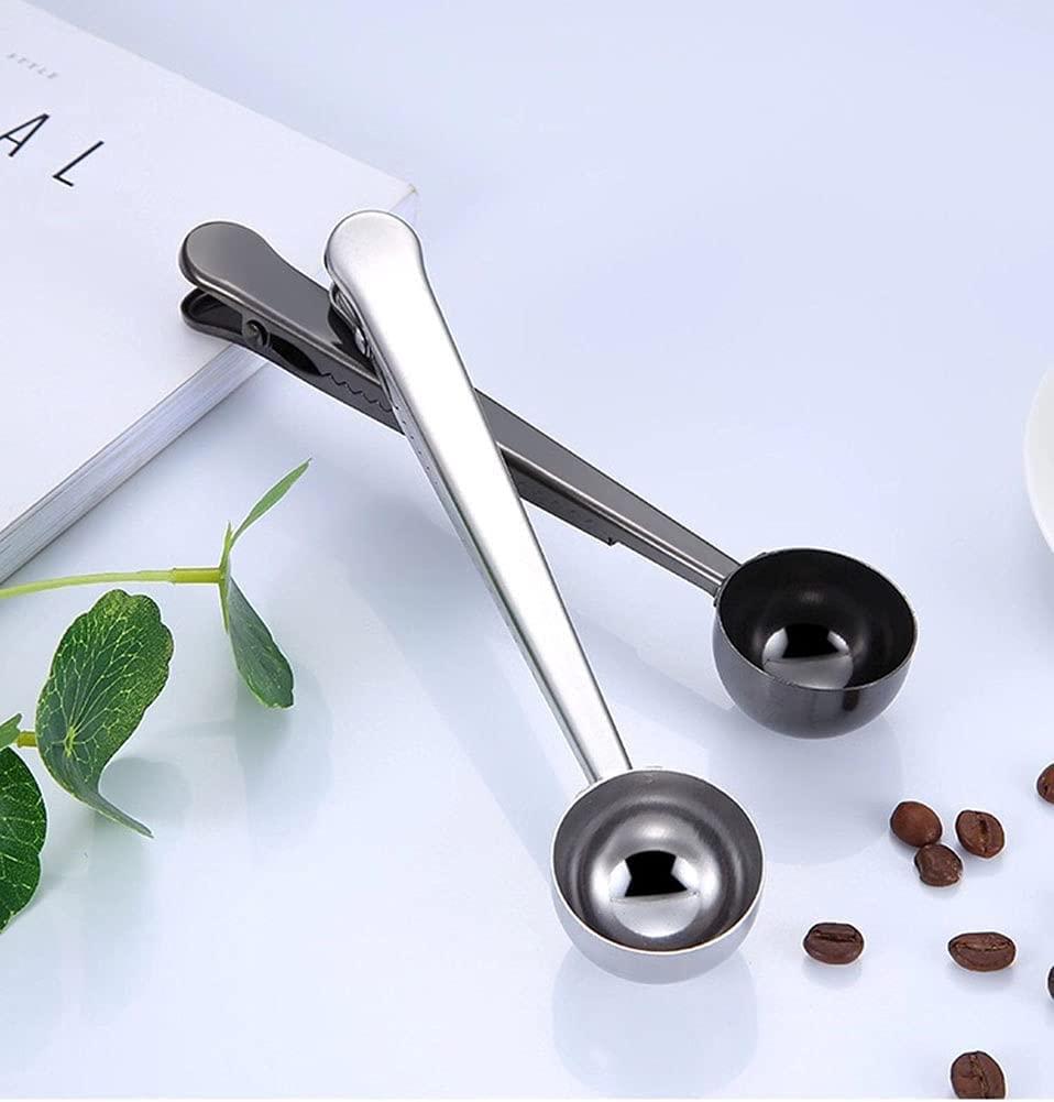 Stainless Steel Coffee Scoop Clip - Long Handle Tablespoon Measuring Spoon for Tea, Coffee, Protein Powder | Multi-Functional Kitchen Tool for Sealing Bags & Measuring Instant Drinks | Perfect for Home Barista, Camping & Baking Needs
