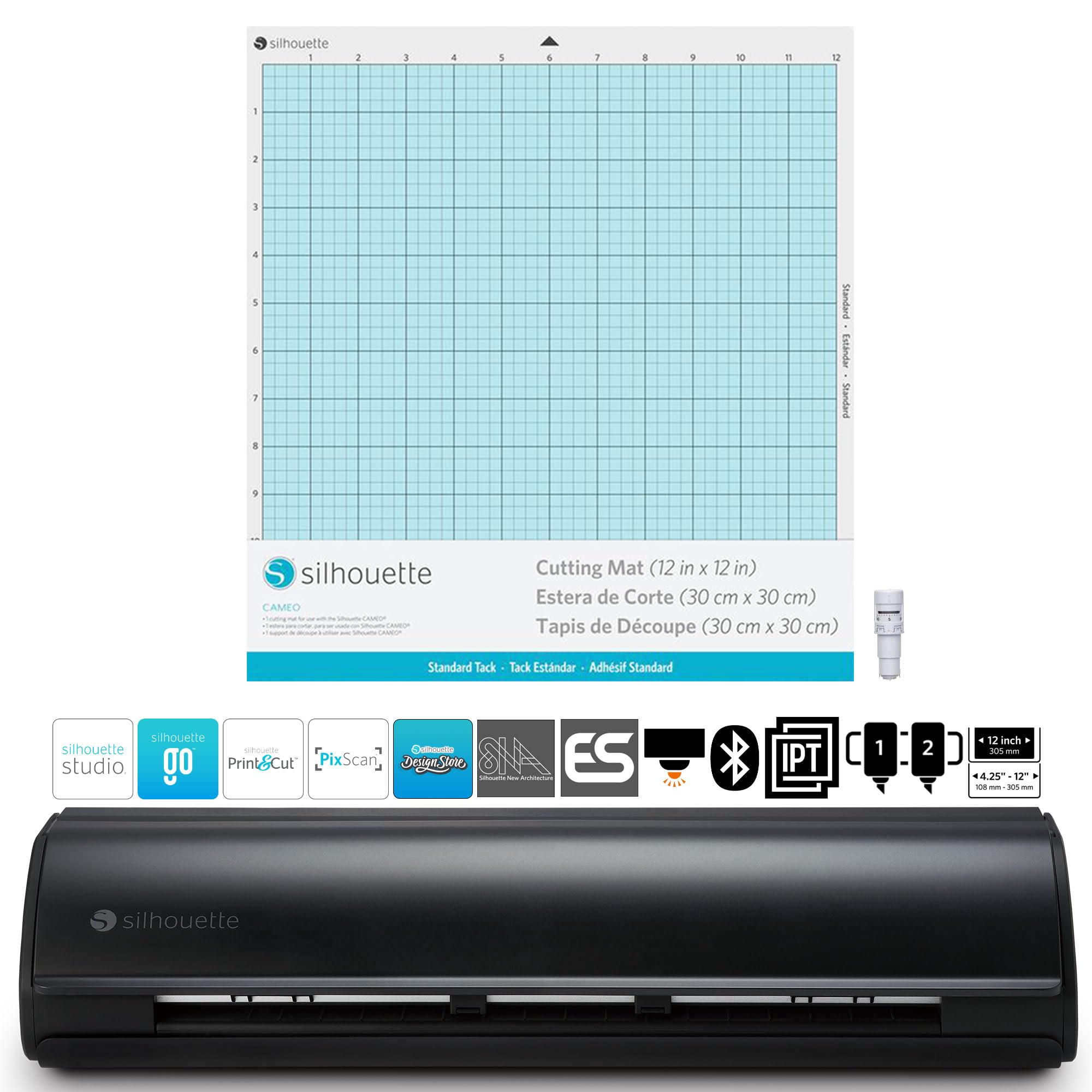 Silhouette Cameo 5 Vinyl Cutting Machine Bundle - 36 Premium Vinyl Sheets, Tool Kit, Blade, Pens & Startup Guide with Bonus Designs (Matte Black) for DIY Crafts, Home Decor & Sign Making