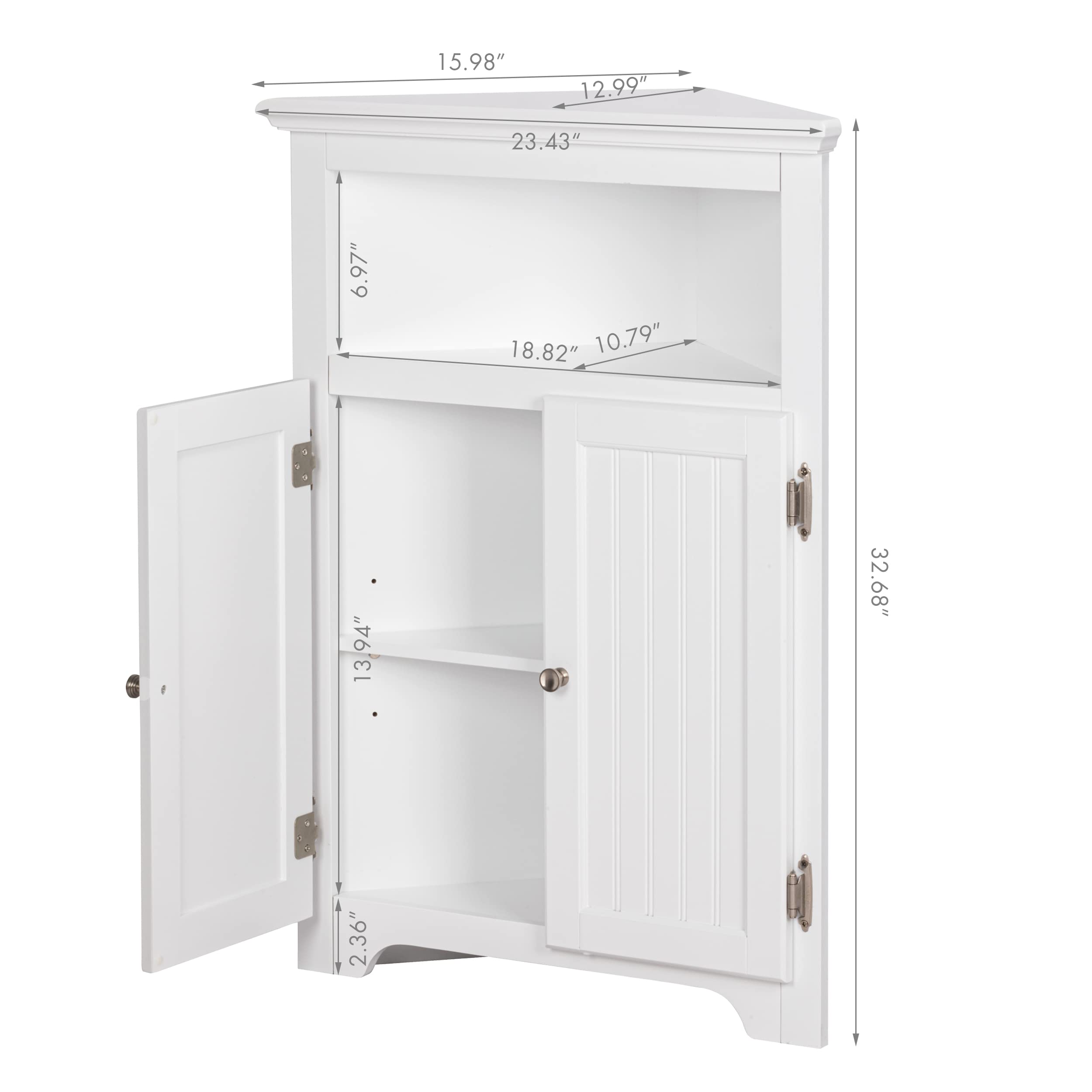 UTEX White Freestanding Corner Storage Cabinet with Adjustable Shelves - Narrow Bathroom, Kitchen & Living Room Organizer for Small Spaces - Perfect for Toiletries, Cleaning Supplies & Home Decor