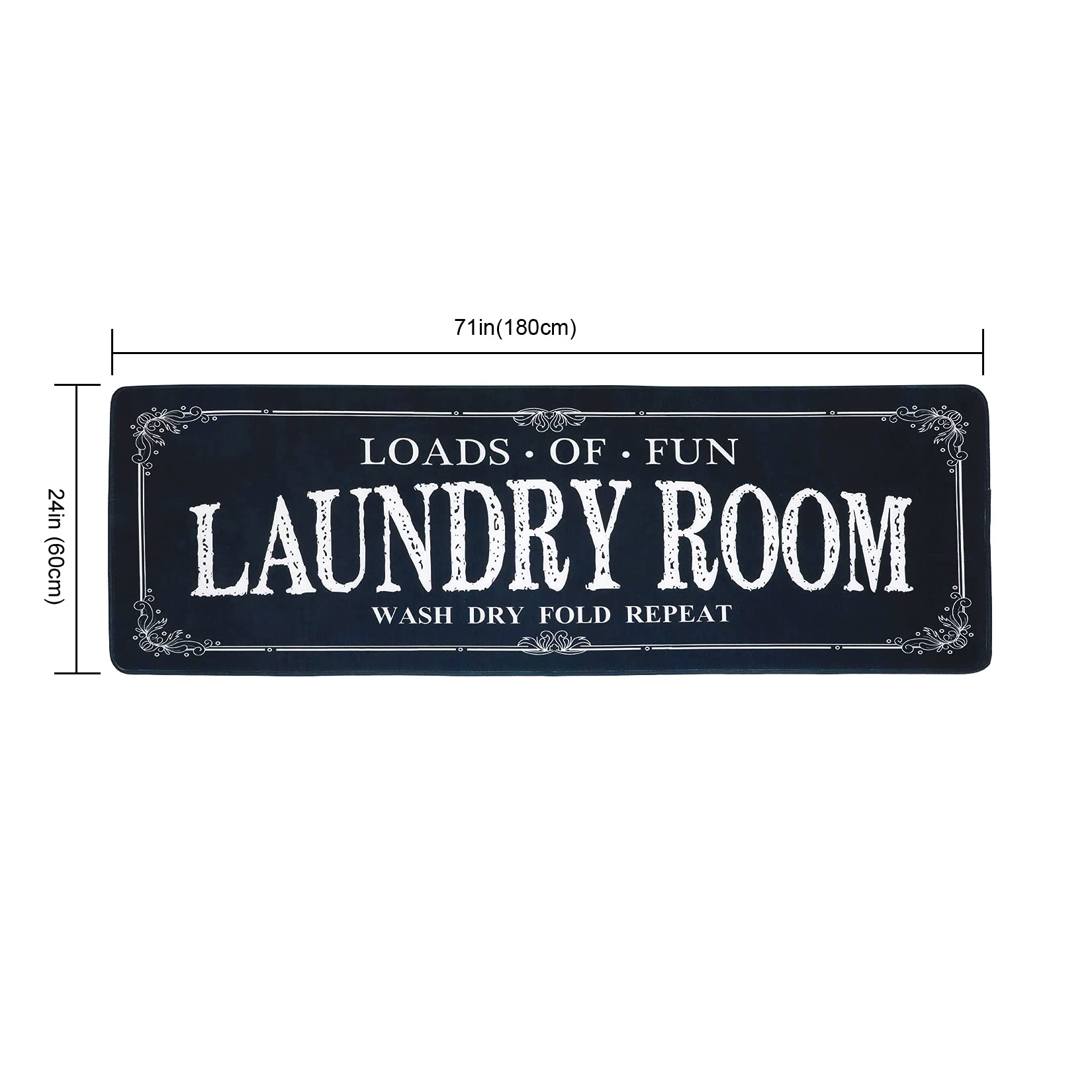 Non-Slip Laundry Room Rug Runner - 2'x6' Washable Farmhouse Kitchen Floor Mat for Bathroom, Mudroom & Laundry Room Decor (Black) | Perfect for High-Traffic Areas & Pet-Friendly Homes