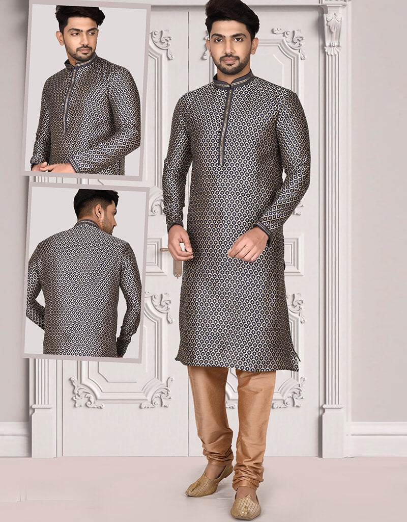 Elegant Black Jacquard Kurta with Churidar Set - Traditional Indian Ethnic Wear for Women, Perfect for Festivals, Weddings, and Special Occasions