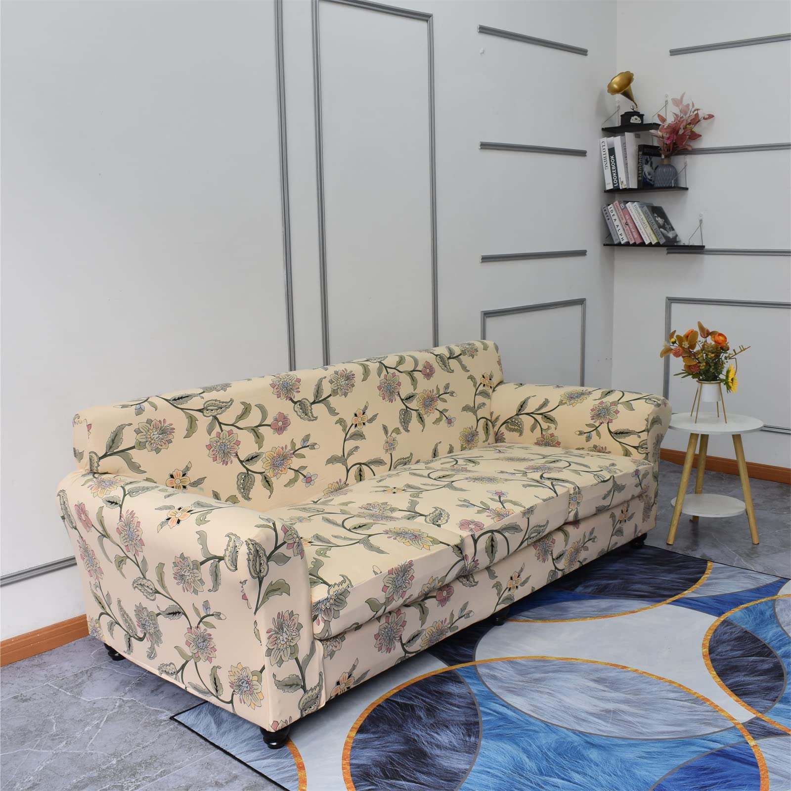 KRFOONN 4-Piece Stretch Sofa Cover Set for 3-Cushion Couches - Printed Washable Slipcovers with 3 Separate Seat Covers - Furniture Protector for Pets & Kids (Large, Sofa Style 05) - Perfect for Living Room, Family Room & Pet-Friendly Homes