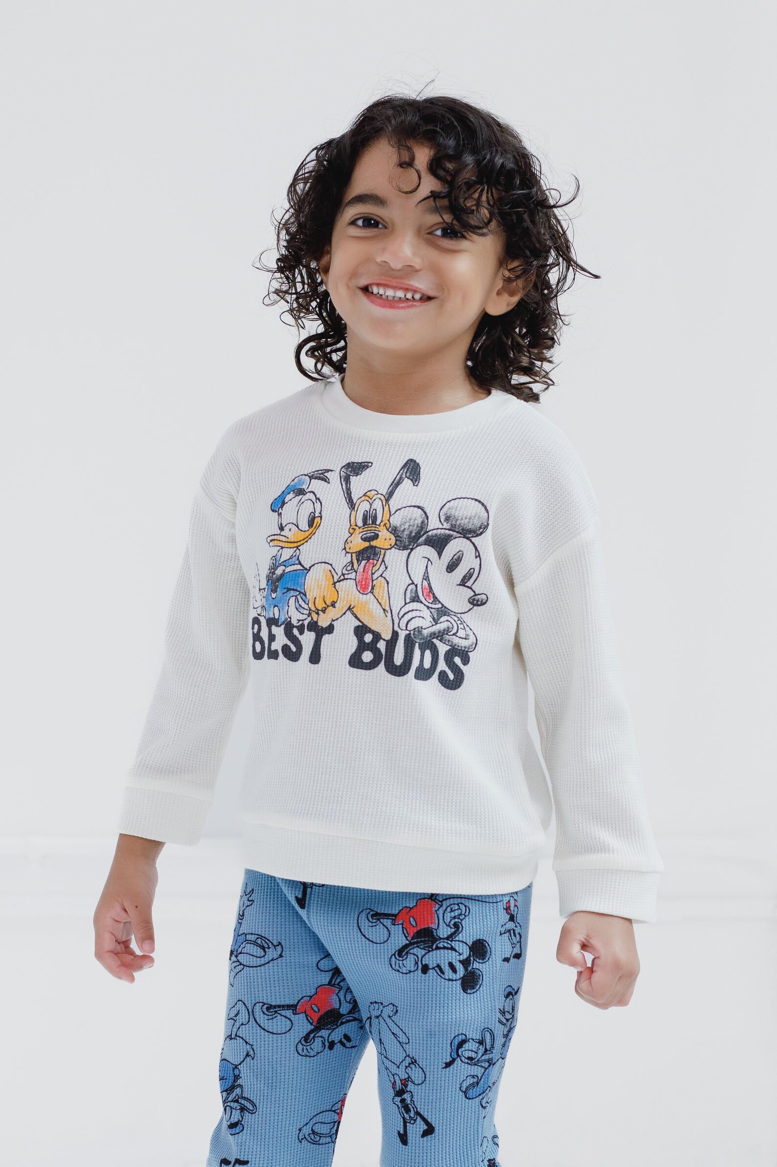 Disney Waffle Knit Pullover Sweatshirt & Jogger Pants Outfit Set for Newborn to Kids (0-3M-5T) - Cozy Matching Lounge Wear for Playdates & Family Outings