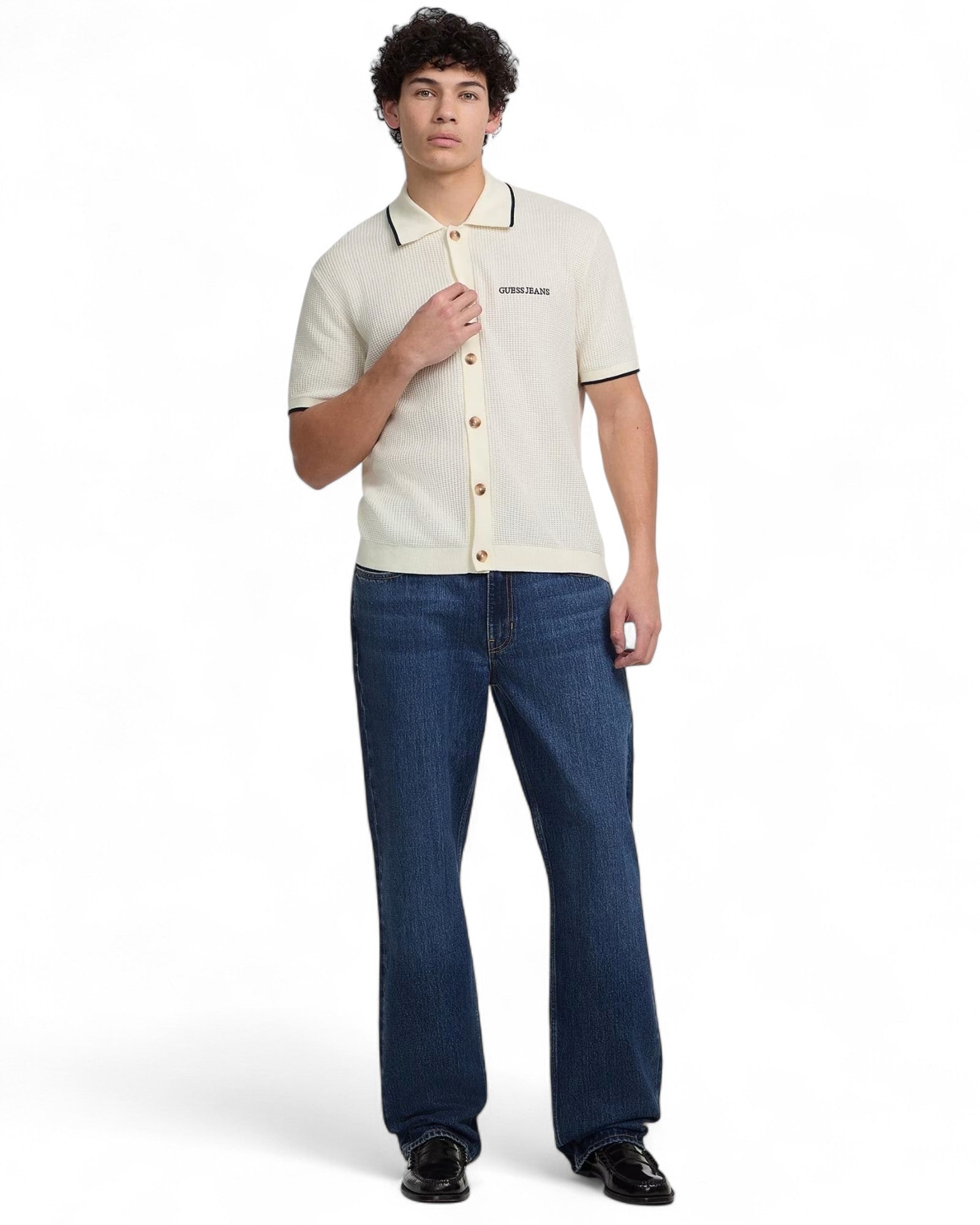 Guess Women's Short Sleeve Polo Cardigan Sweater - Casual Knit Button-Up Top for Spring & Fall Outfits | Perfect for Office, Date Night and Weekend Wear